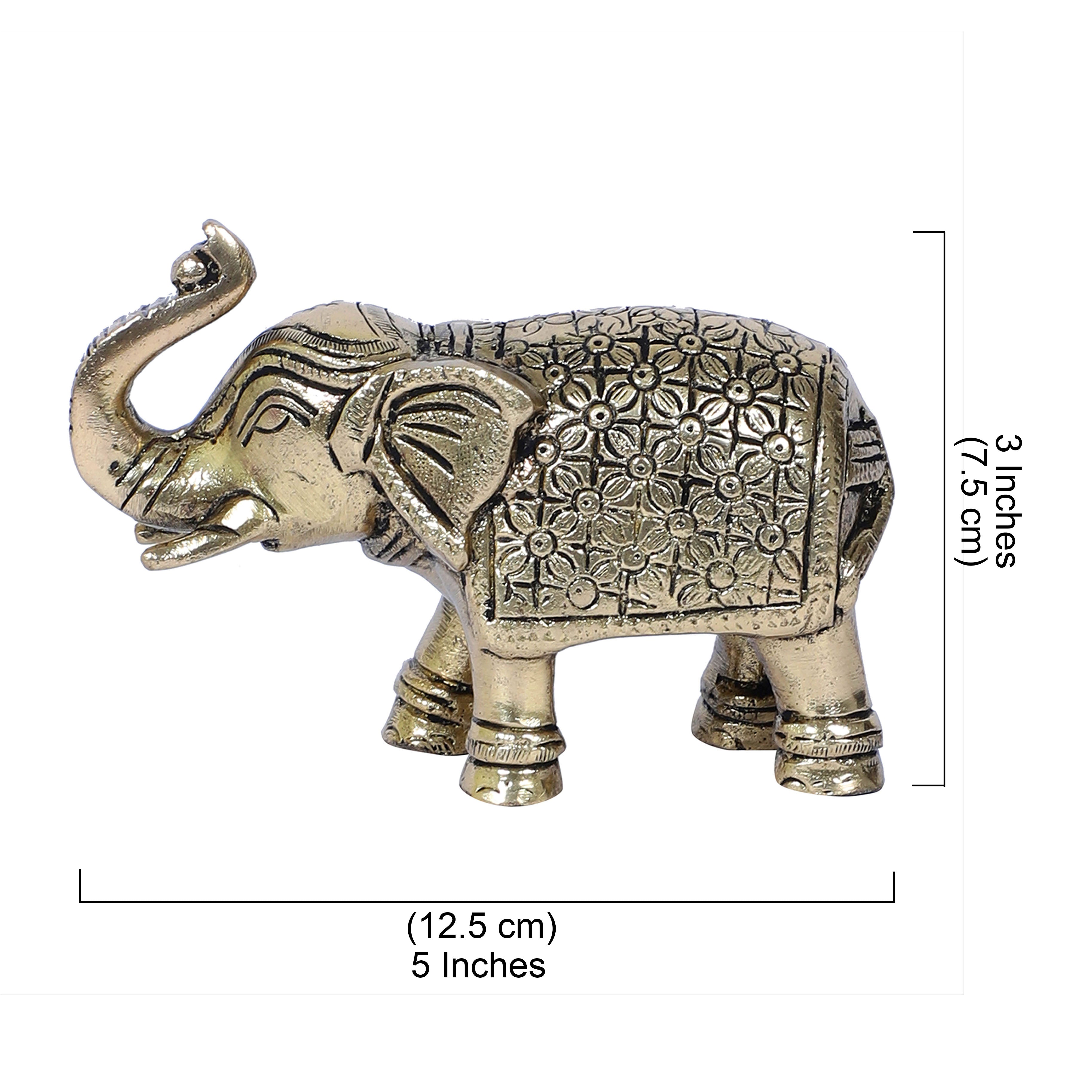 Brass 5 Inches Ethnic Carved Elephant Showpiece