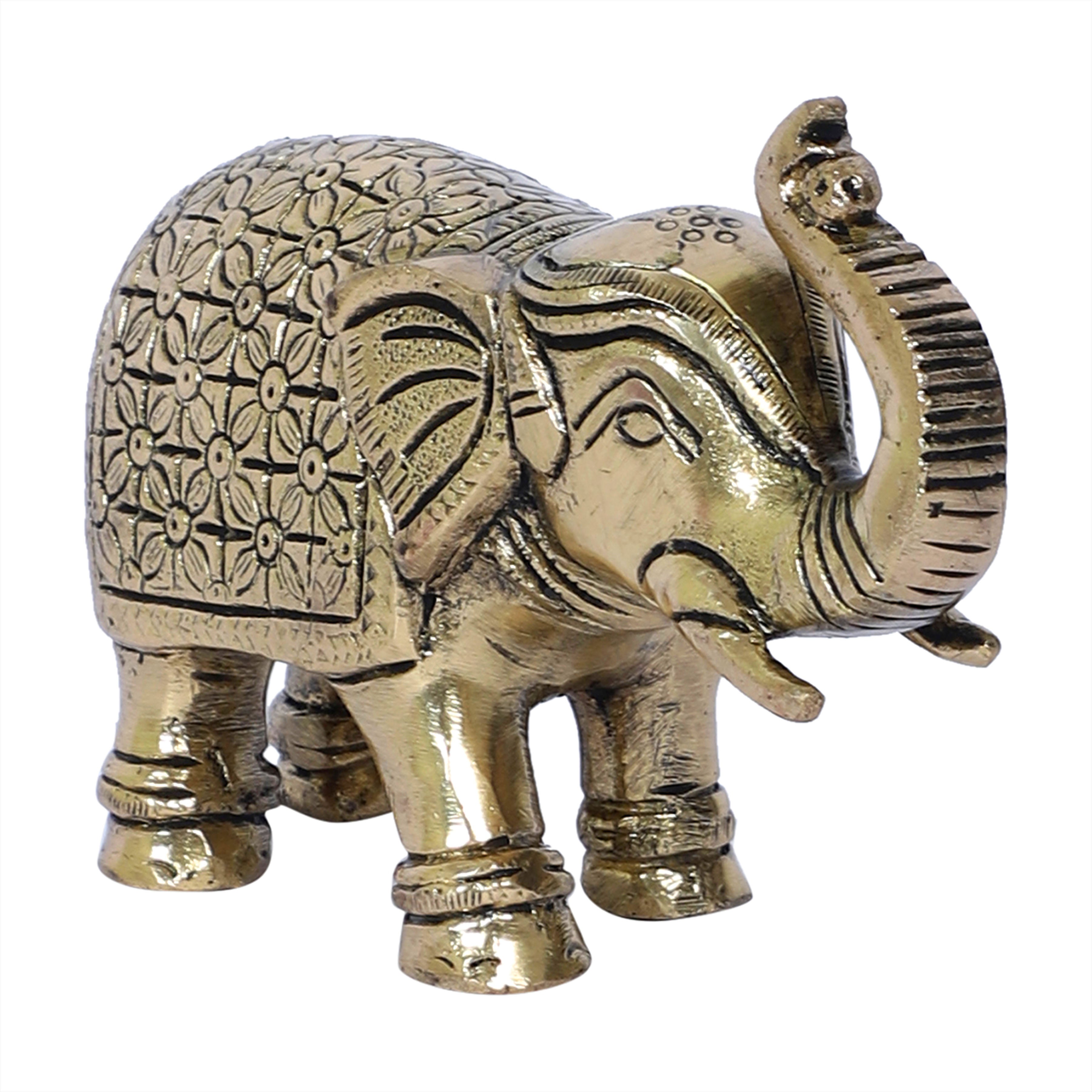 Brass 5 Inches Ethnic Carved Elephant Showpiece