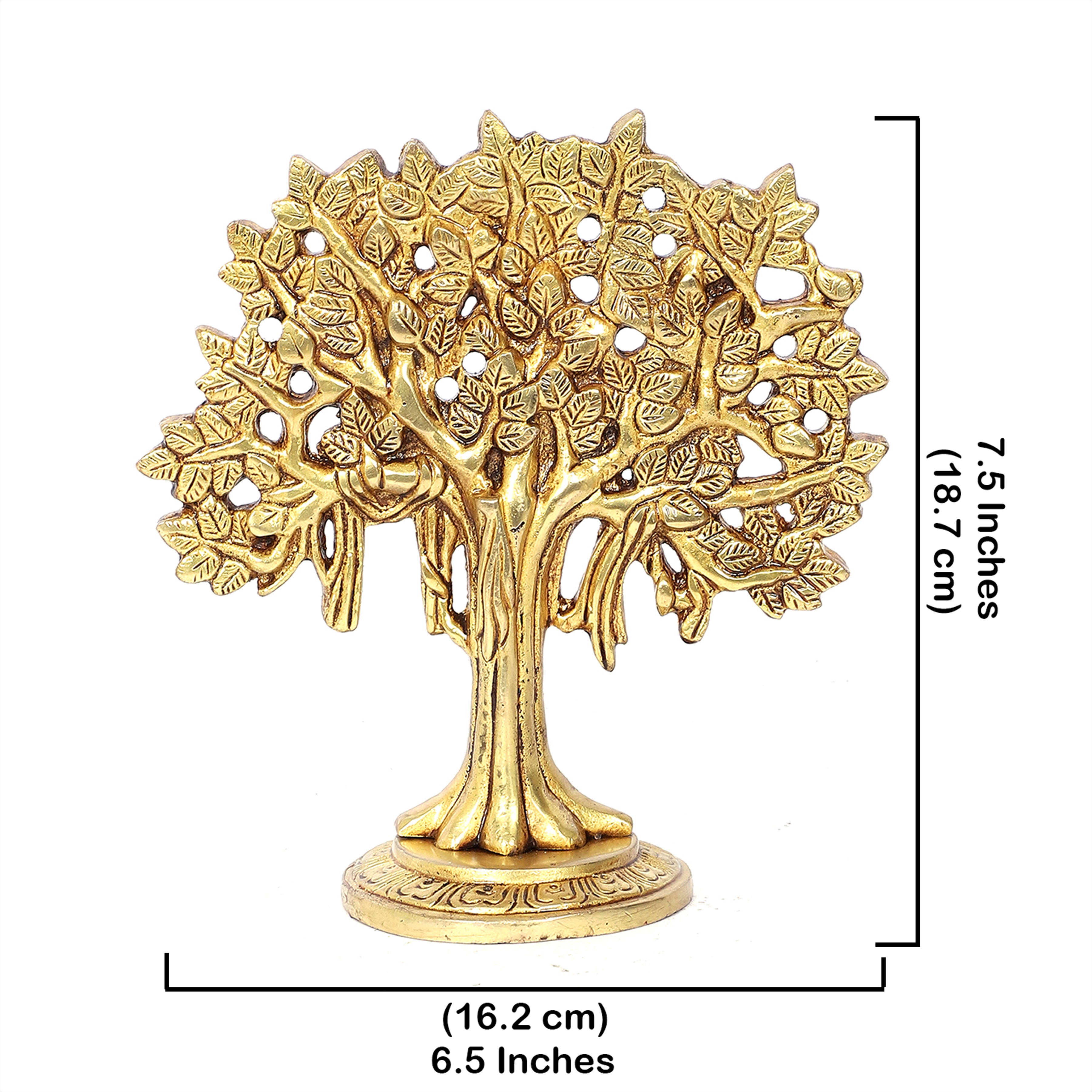 Brass 7.5 Inches Kalpvriksh Tree Showpiece, Tree Showpiece for Home Decor