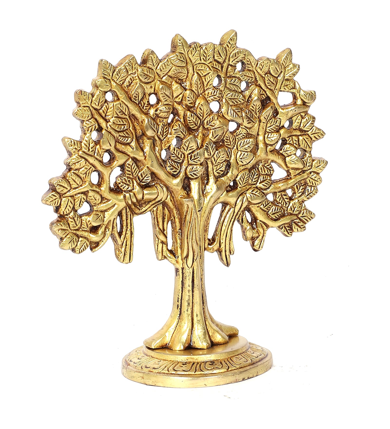 Brass 7.5 Inches Kalpvriksh Tree Showpiece, Tree Showpiece for Home Decor