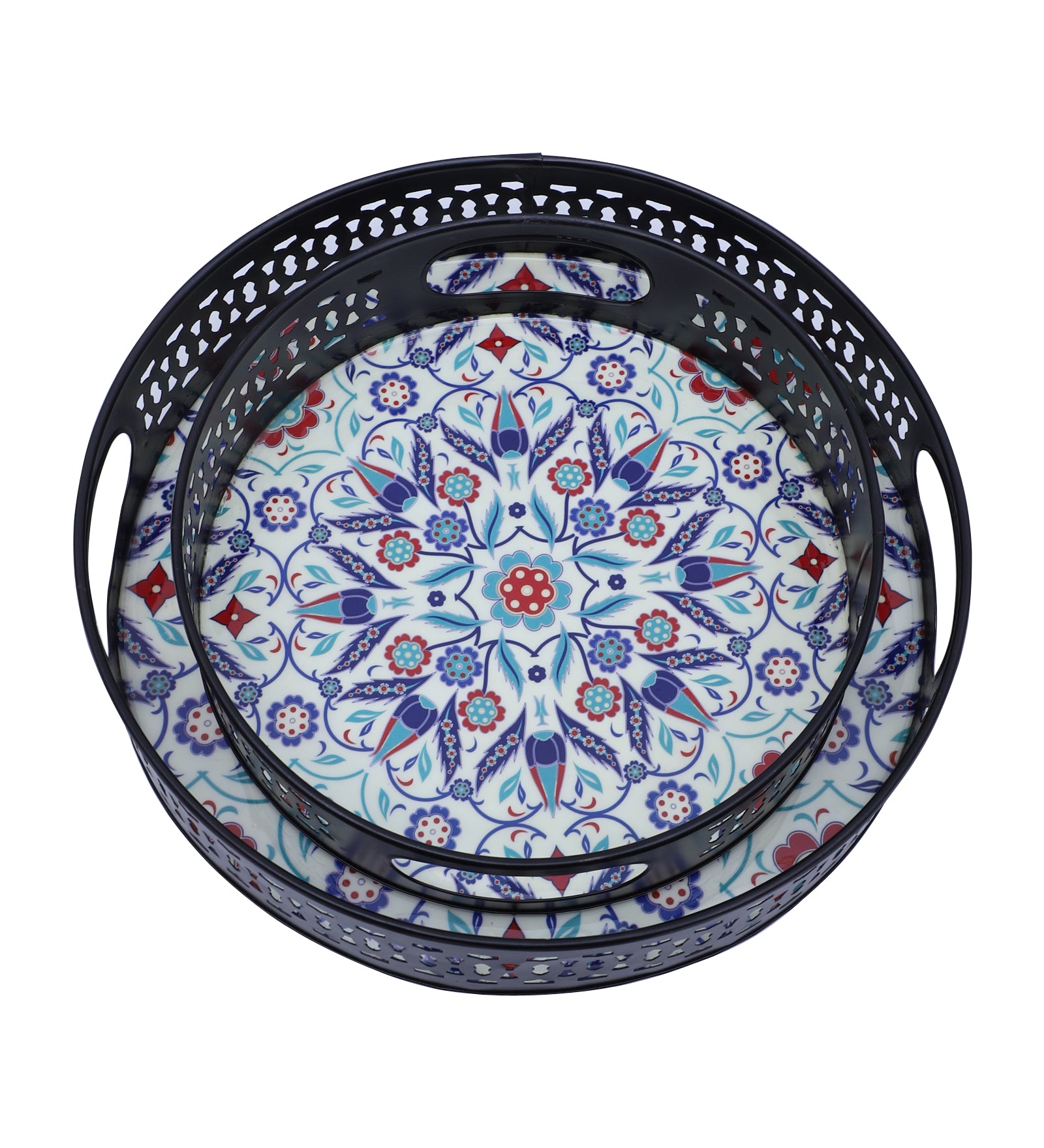 Ethnic Floral Design Serving Trays Set (8 Inches & 10 Inches),Serving Plates for Home