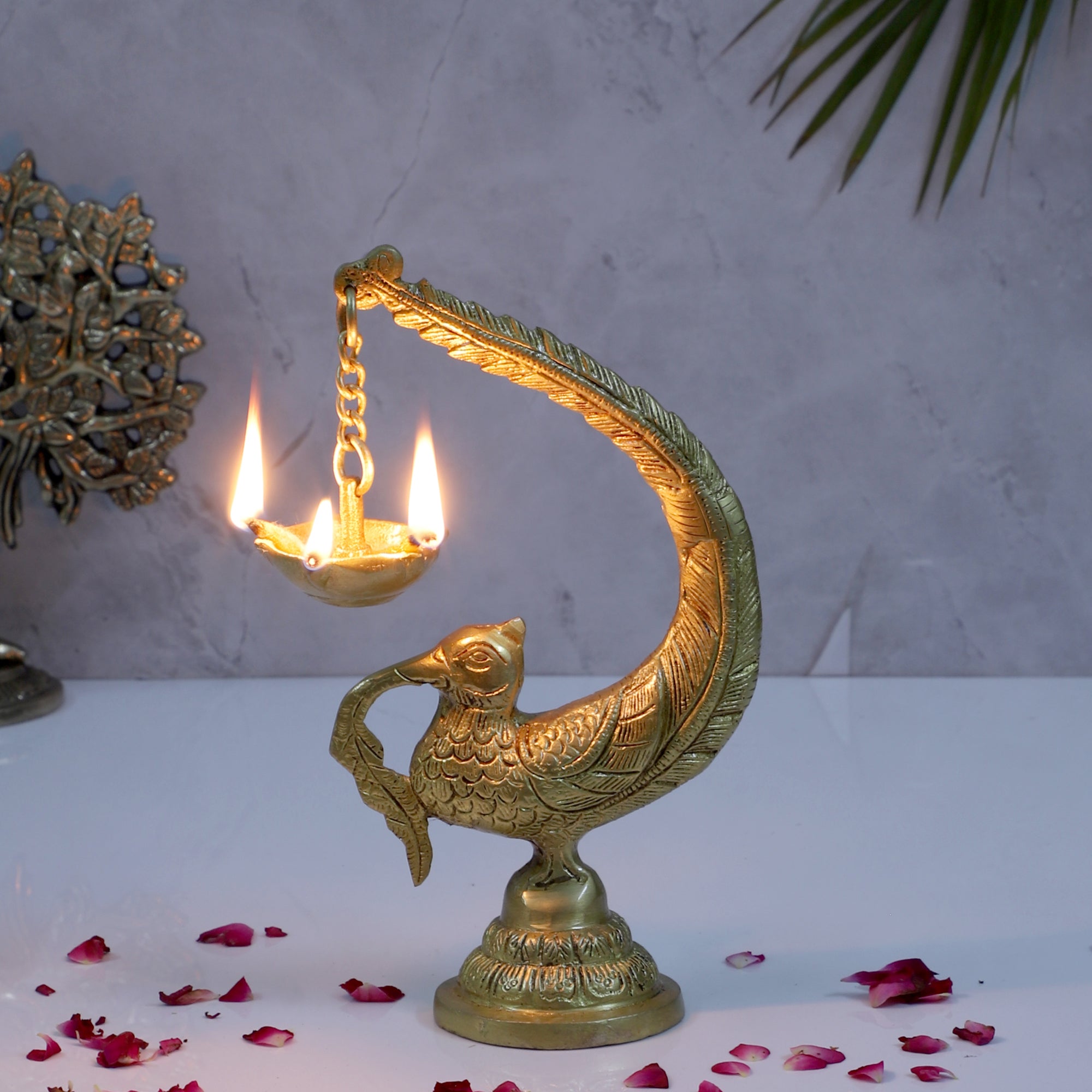 Brass 8.5 Inches Annam Bird Oil Diya , Brass Diya for Temple , Diya for Pooja