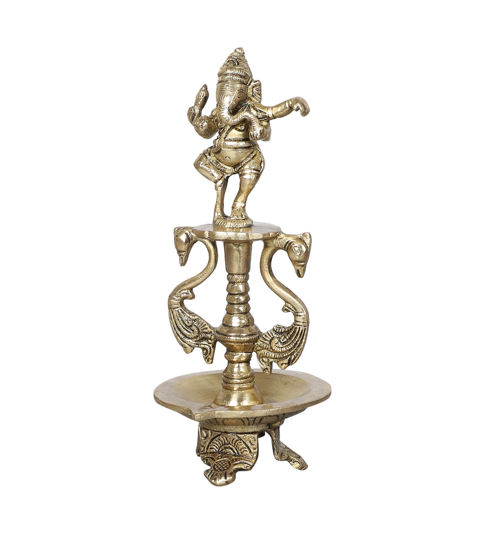 Brass Dancing Ganesha Oil Diya with Base, Diyas for Puja