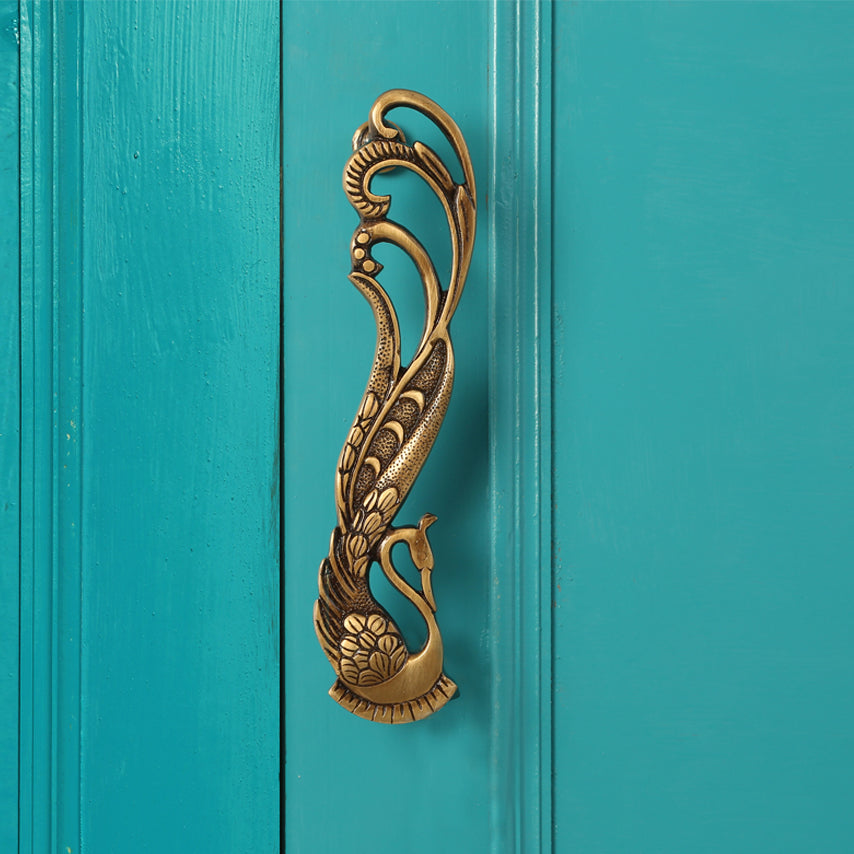 Brass Peacock Design 7 Inches Door Handle - Multicolour