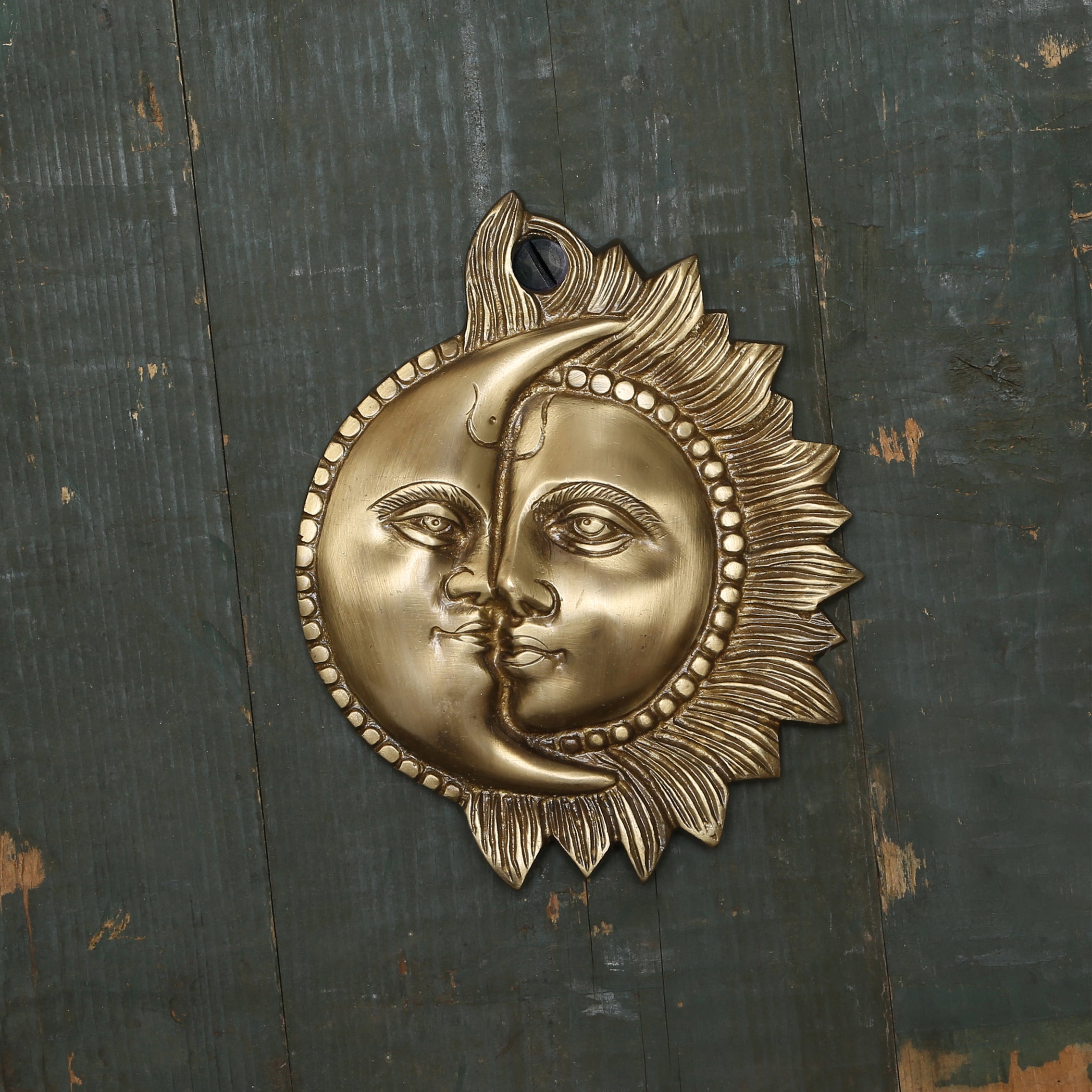 Brass Designer Sun Moon Wall Hanging, Brown