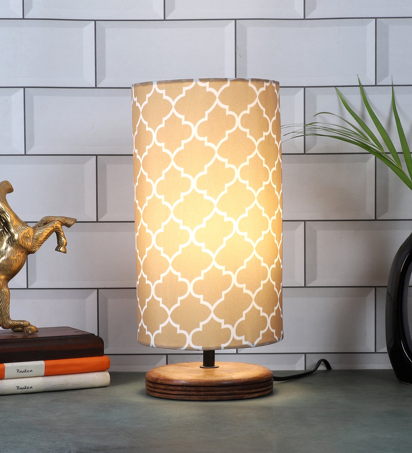 Pattens Design Cotton Shade Table Lamp for Bedroom, Night Lamp for Home & Office