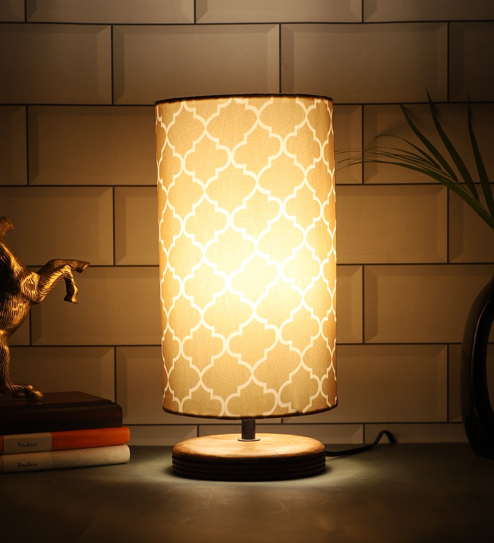 Pattens Design Cotton Shade Table Lamp for Bedroom, Night Lamp for Home & Office