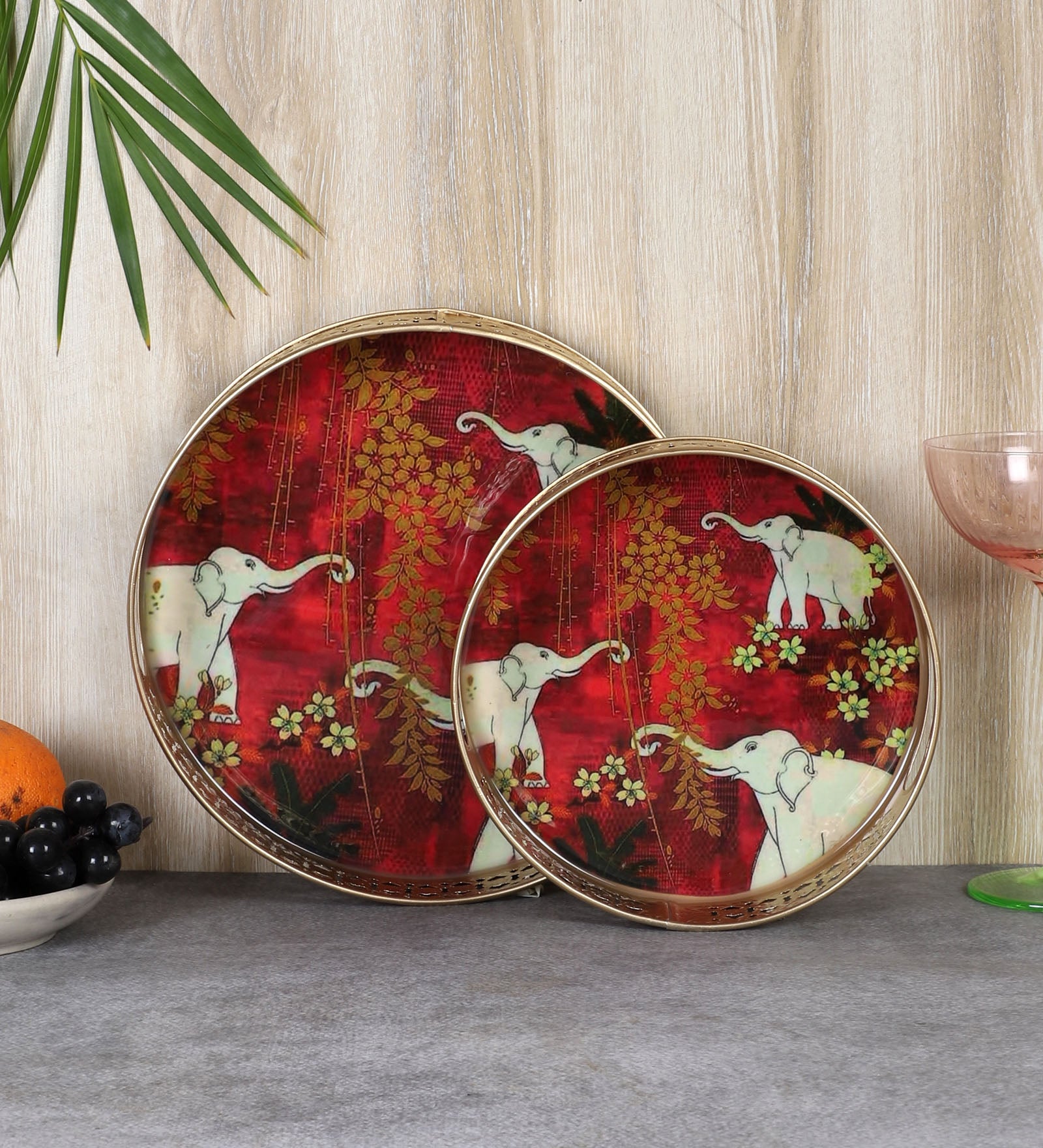 Elephants Design Serving Trays Set (8 Inches & 10 Inches), Plates for Home