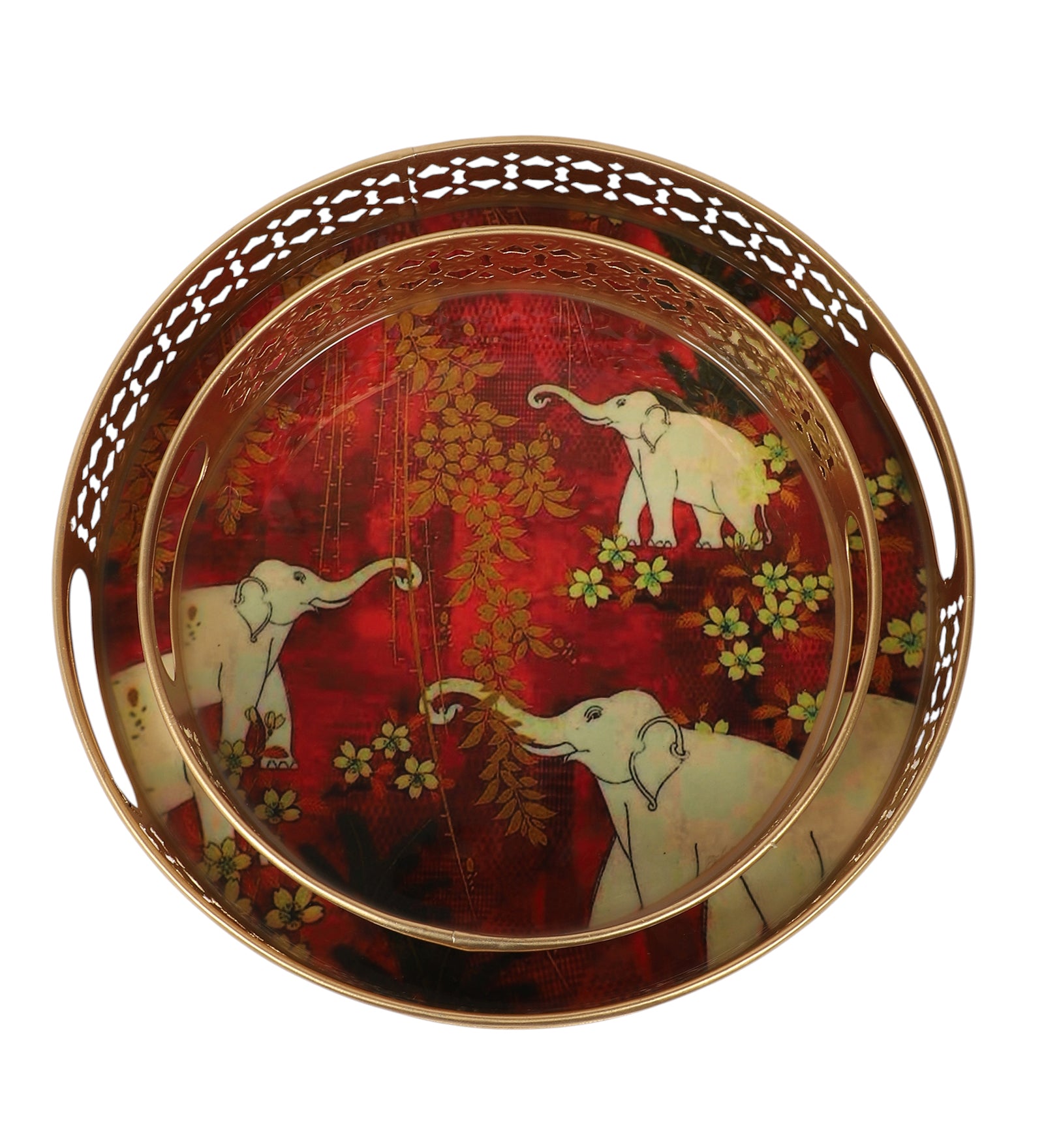 Elephants Design Serving Trays Set (8 Inches & 10 Inches), Plates for Home