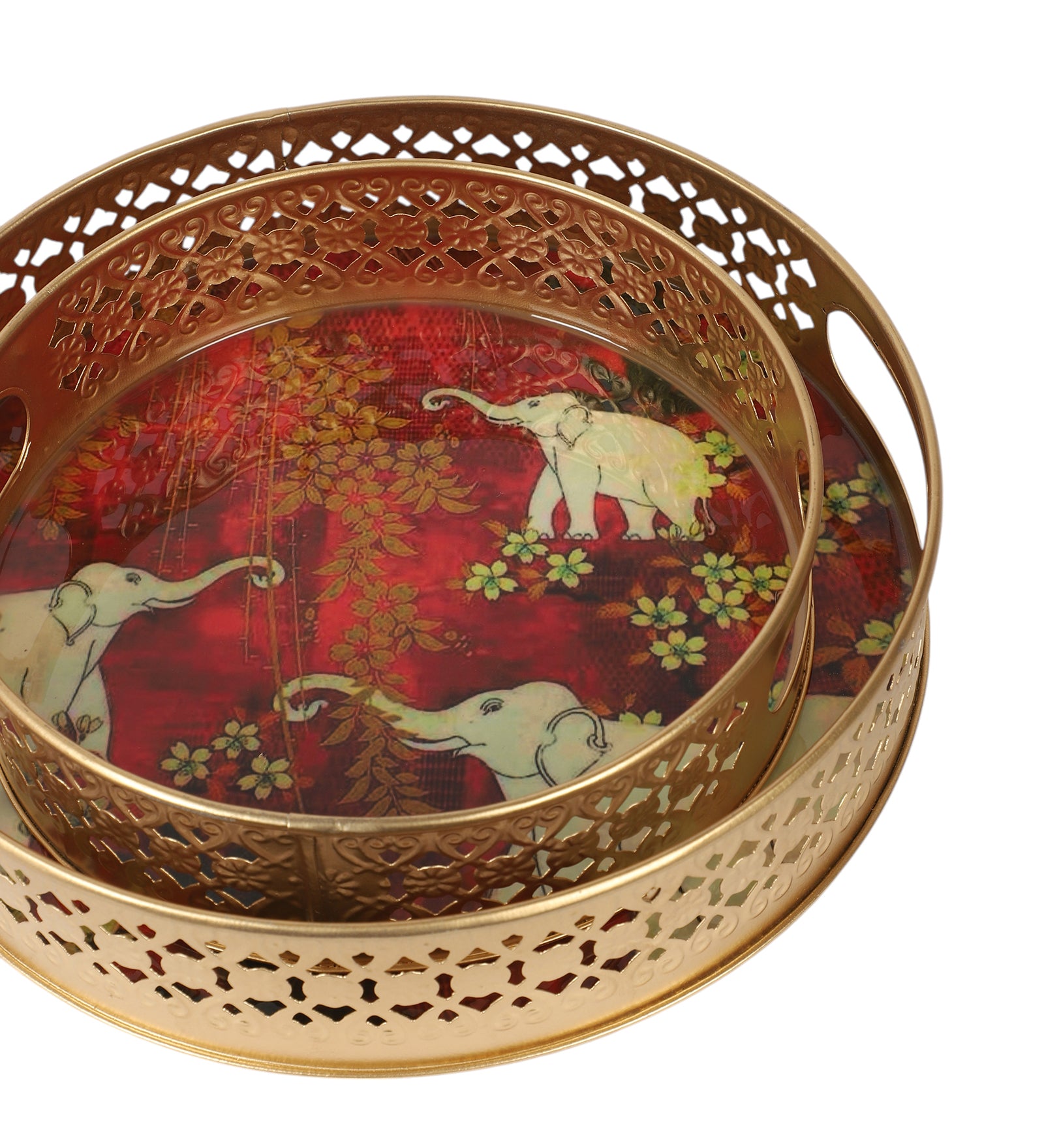 Elephants Design Serving Trays Set (8 Inches & 10 Inches), Plates for Home