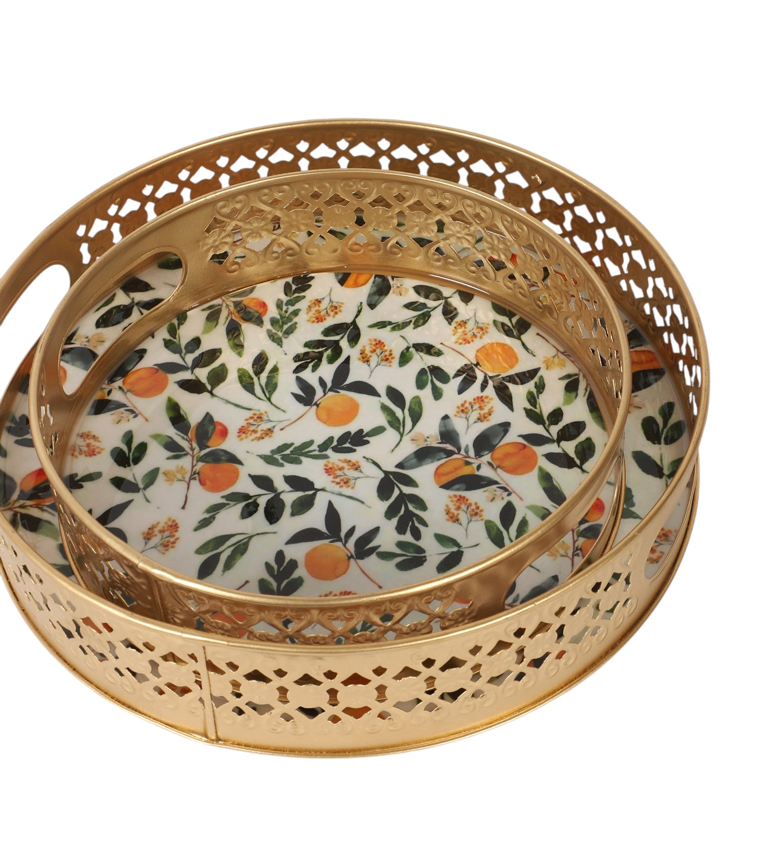 Leaves & Fruits pattern Design Serving Trays Set (8 Inches & 10 Inches), Serving Plates for Home