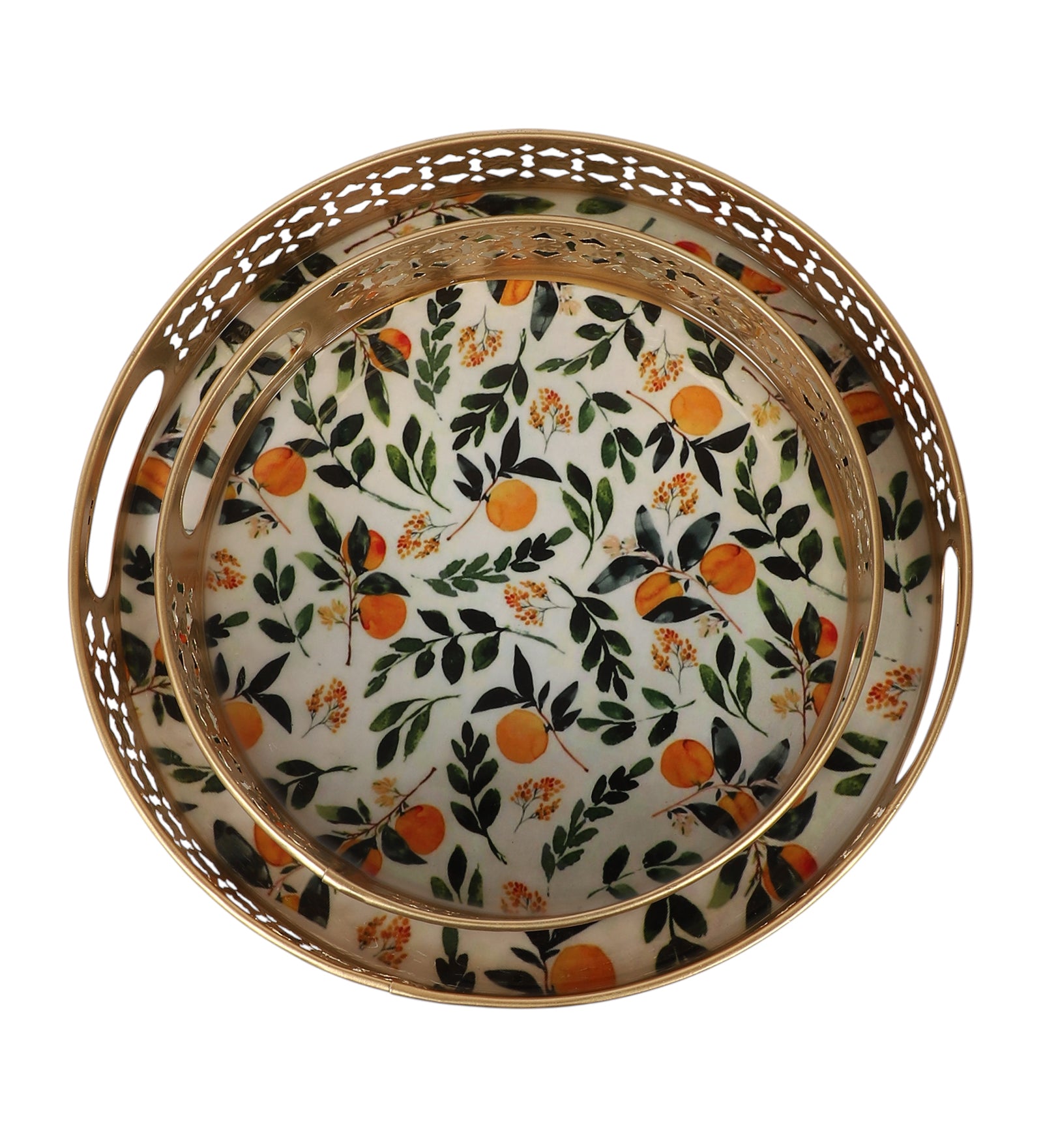 Leaves & Fruits pattern Design Serving Trays Set (8 Inches & 10 Inches), Serving Plates for Home