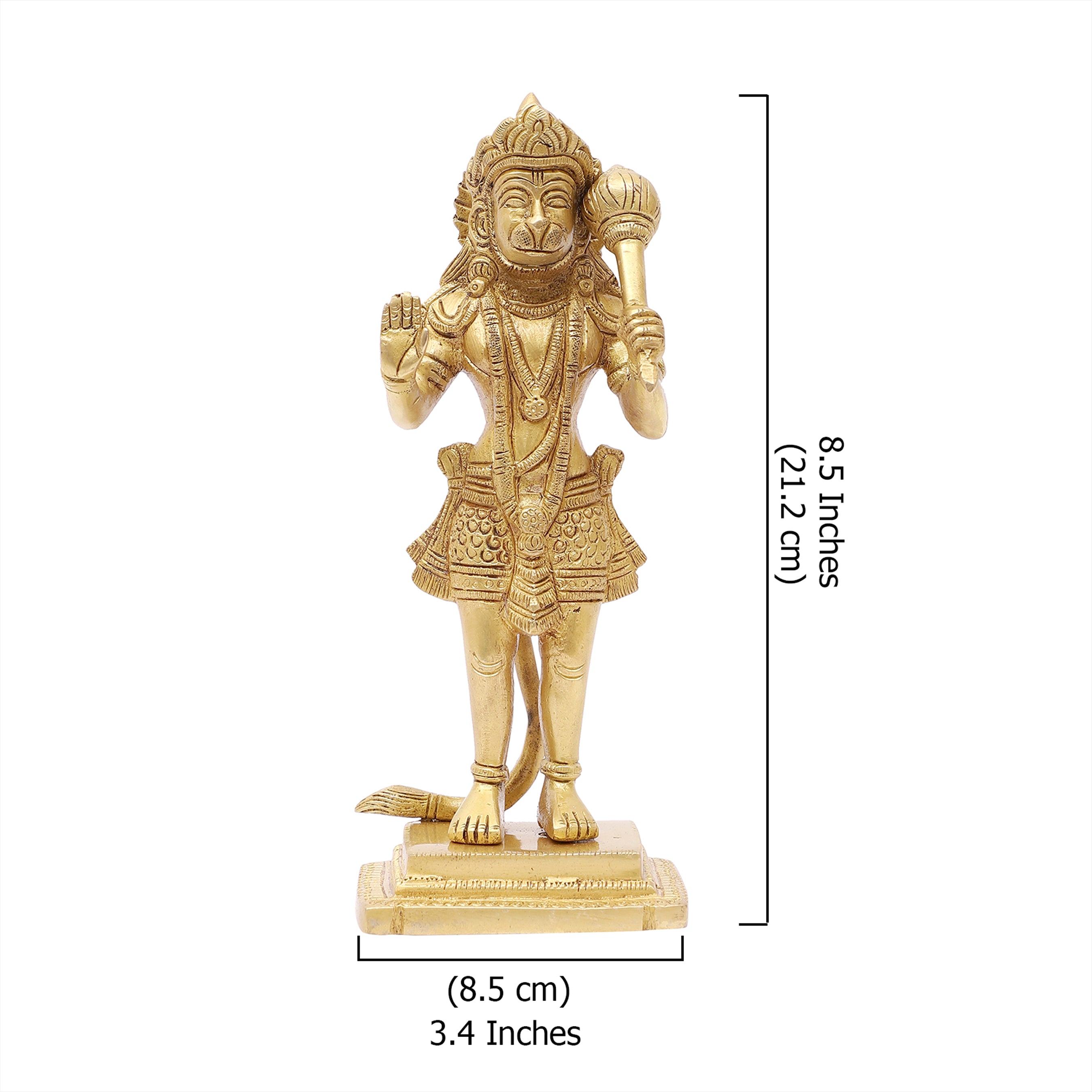 Brass 8.5 Inches Standing Hanuman Statue, Brass Hanuman Idol