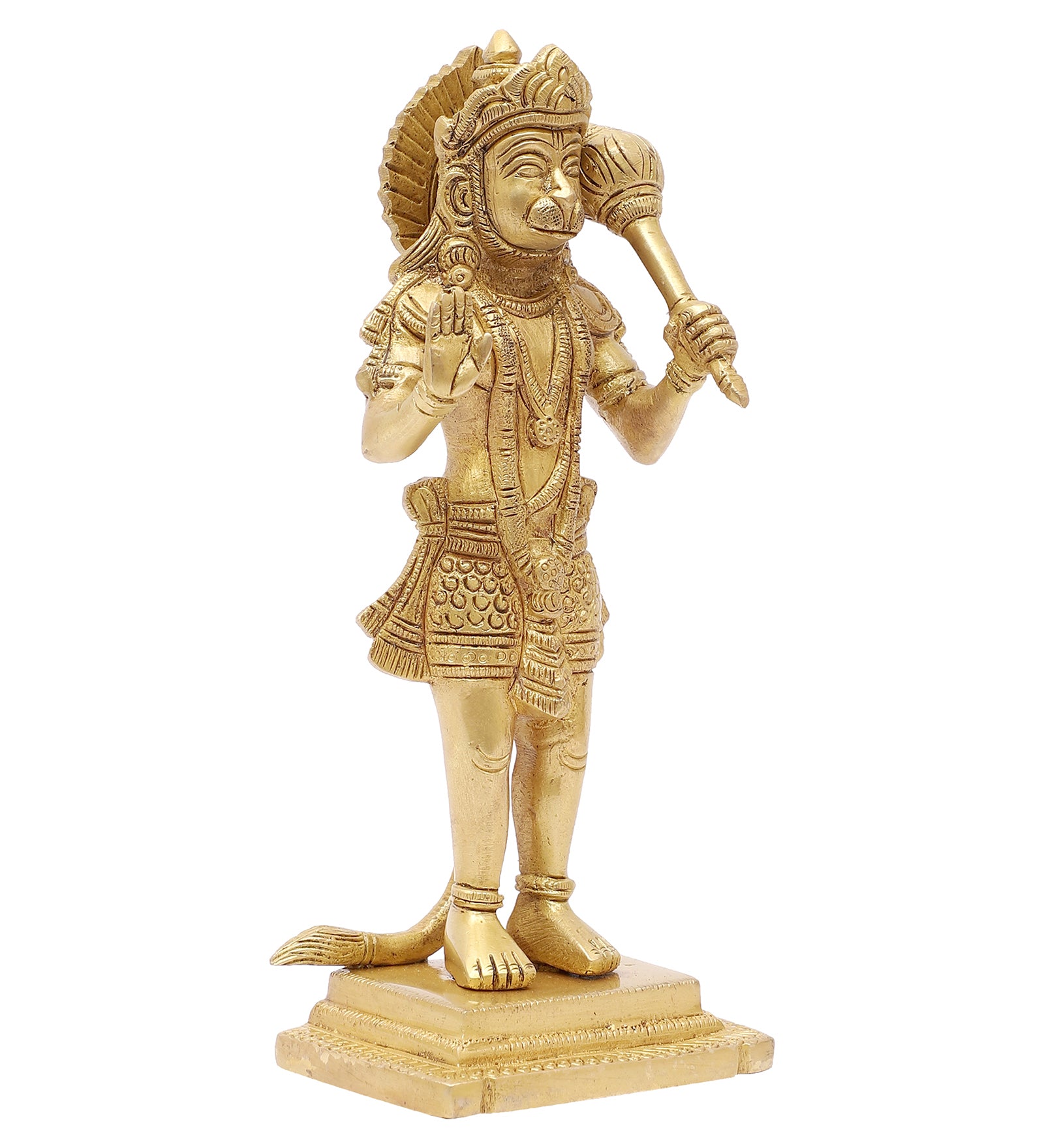 Brass 8.5 Inches Standing Hanuman Statue, Brass Hanuman Idol