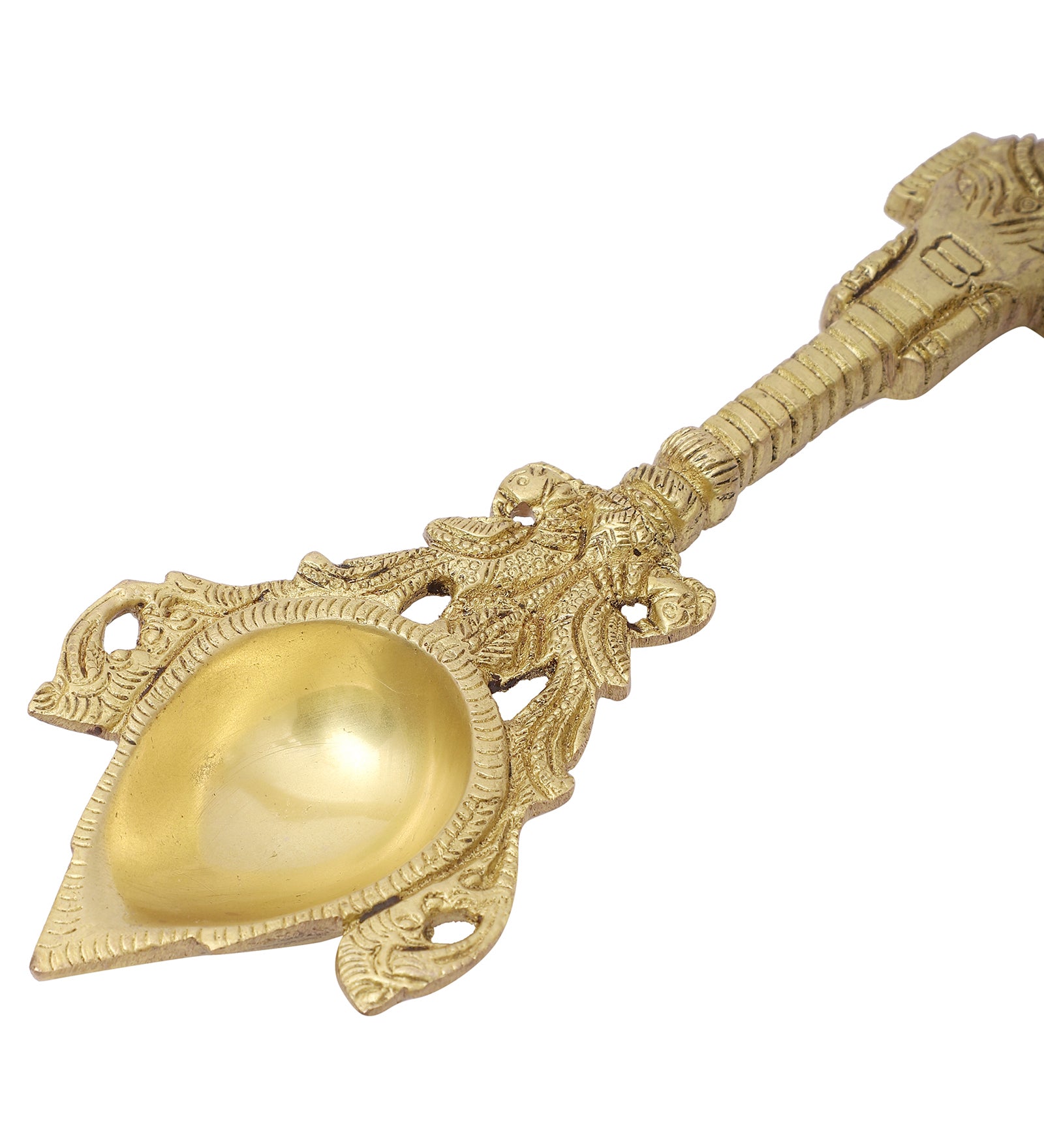 Brass Ganesha Design Pooja Aarti Spoon, Hawan Spoon for Pouring Ghee in Hawan Kund