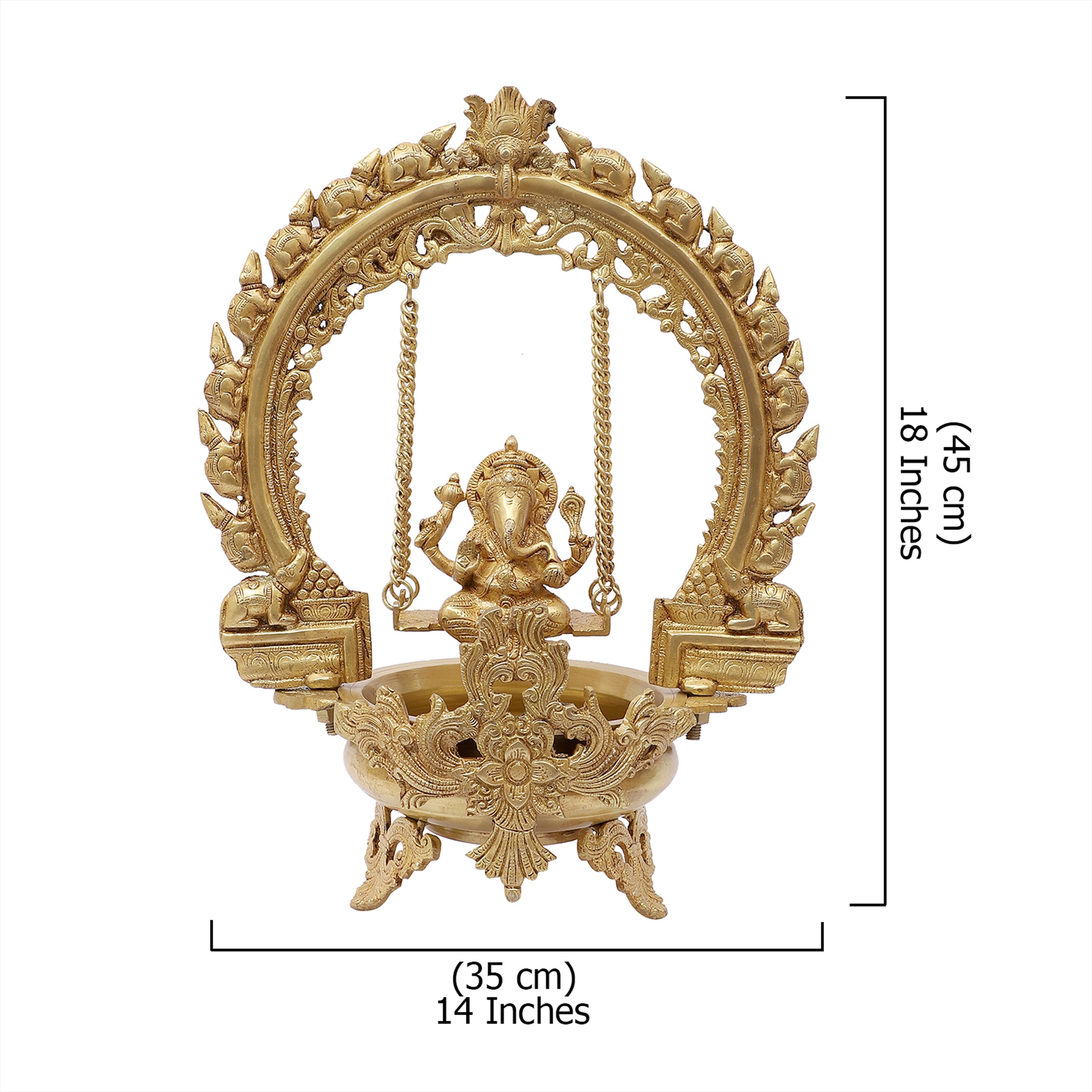 Ethnic Design 18 Inches Swing Ganesha Brass Urli Showpiece