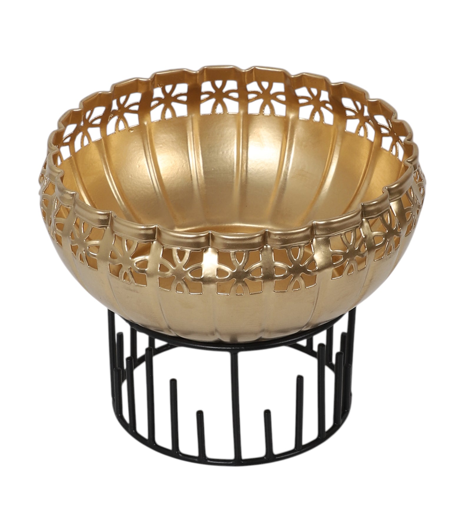 Metal 8 Inches Ethnic Design Decorative Urli Bowl with Stand, Urli Bowl for Home Decor