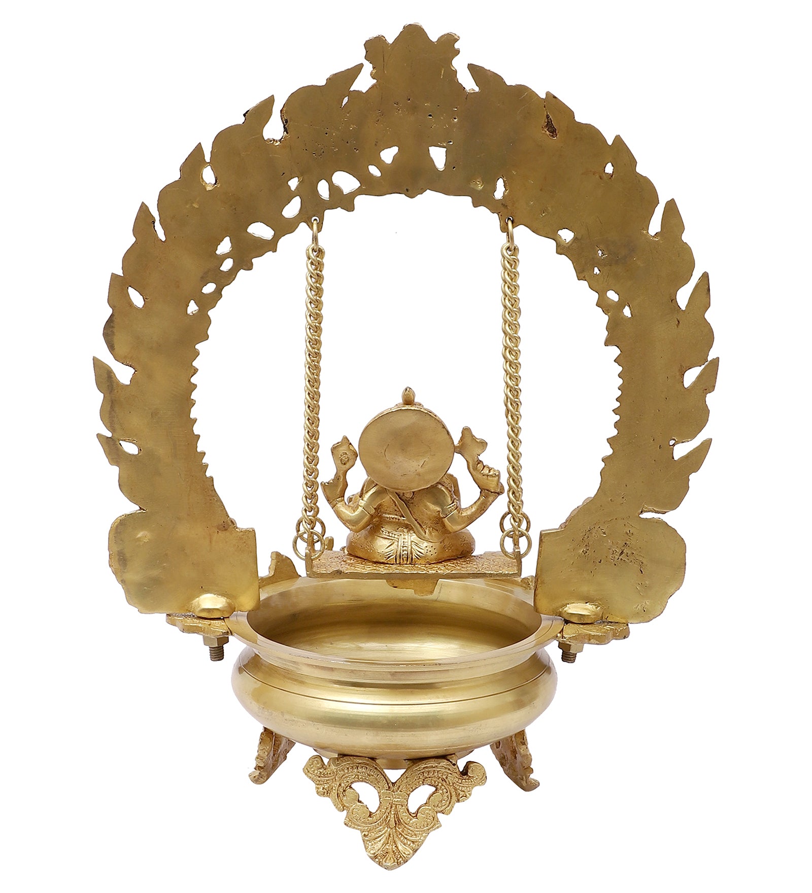 Ethnic Design 18 Inches Swing Ganesha Brass Urli Showpiece