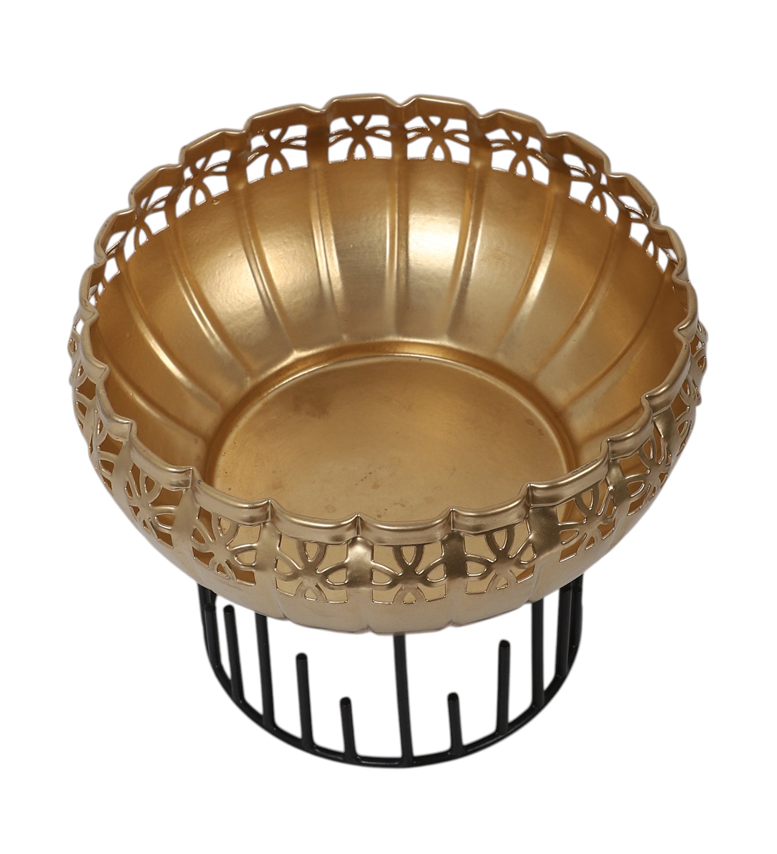 Metal 8 Inches Ethnic Design Decorative Urli Bowl with Stand, Urli Bowl for Home Decor