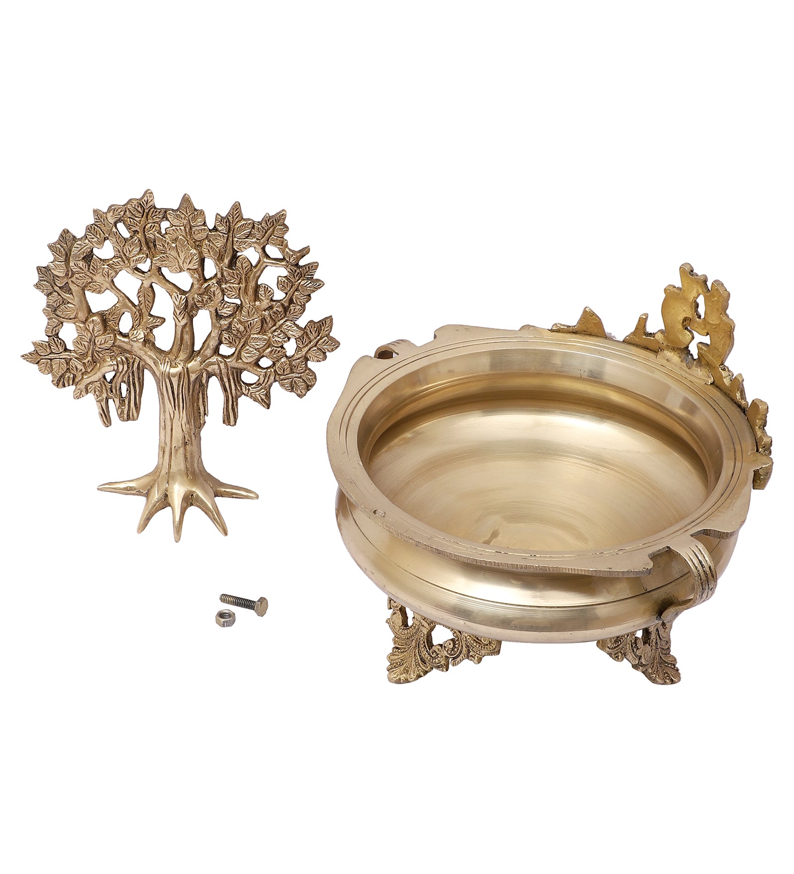 Ethnic Design 14 Inches Brass Urli Bowl with Brass Banyan Tree Showpiece