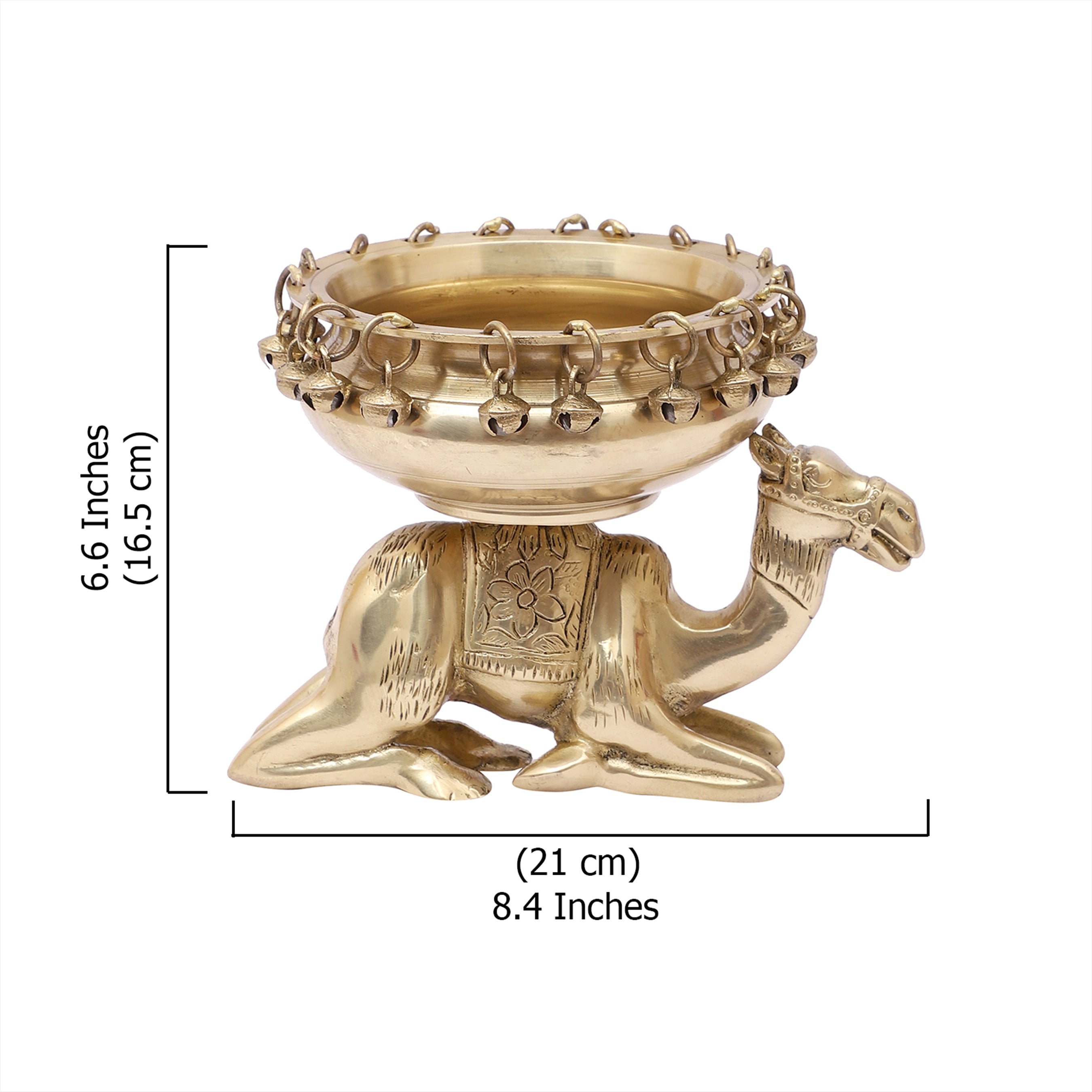 Brass Urli Bowl with Bells Over Sitting Camel Showpiece