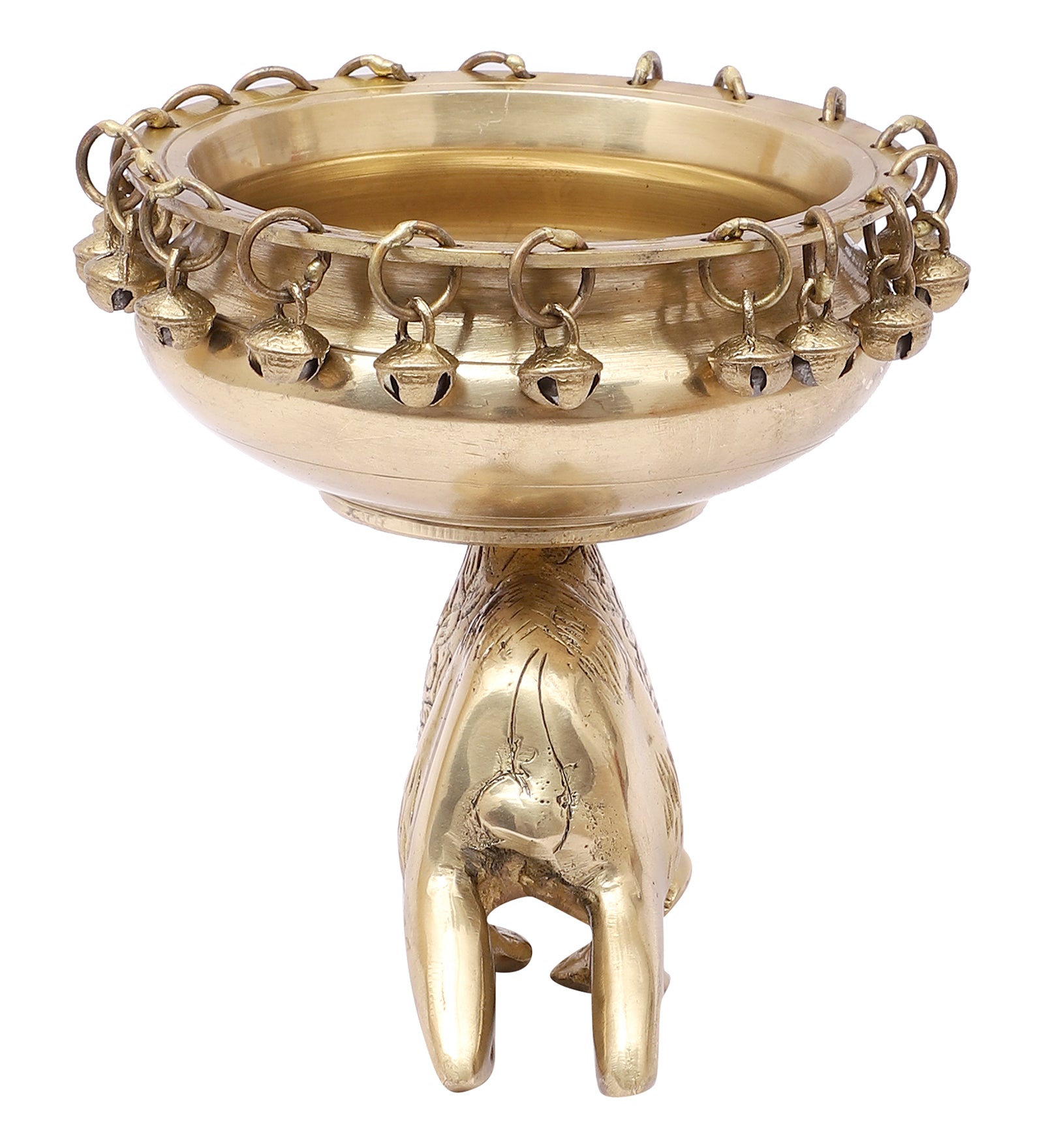 Brass Urli Bowl with Bells Over Sitting Camel Showpiece