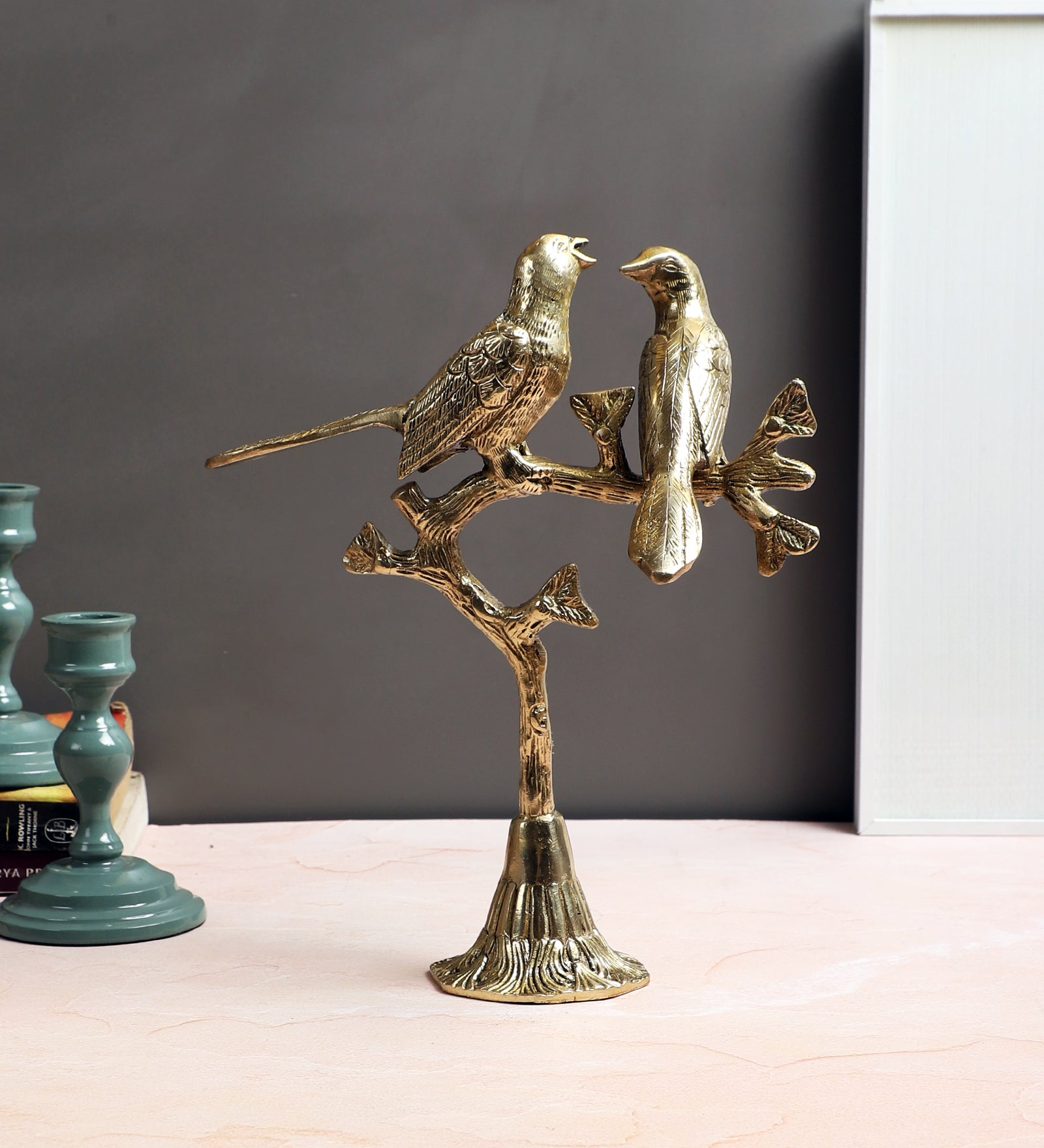 Brass Love Birds on Tree Showpiece, Showpiece for Home Decor, Brass Artifacts for Home Decor