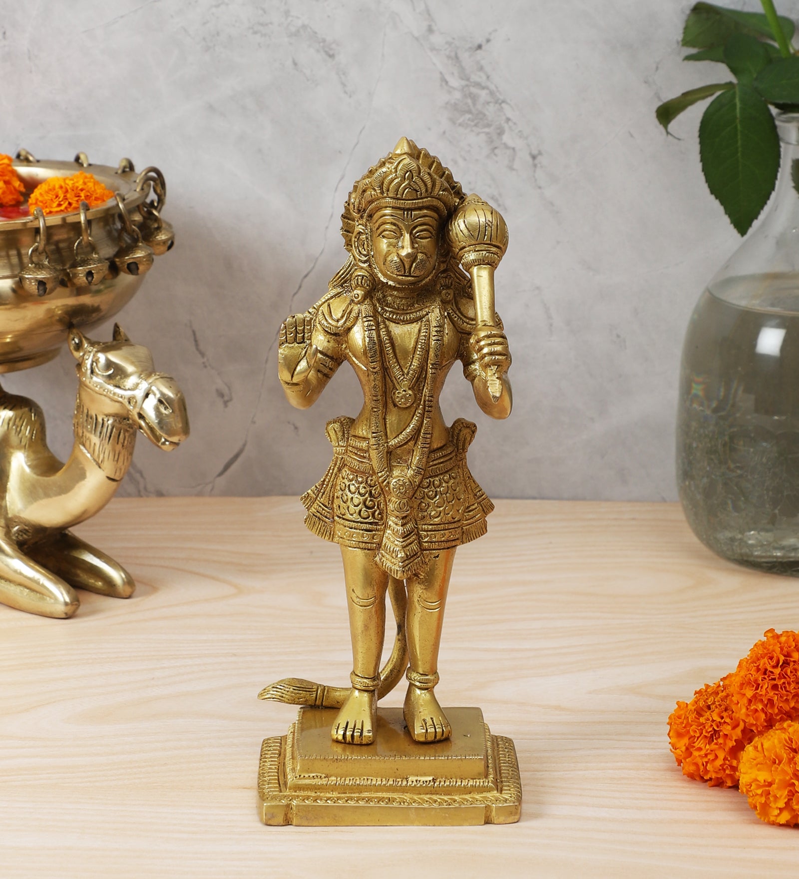 Brass 8.5 Inches Standing Hanuman Statue, Brass Hanuman Idol