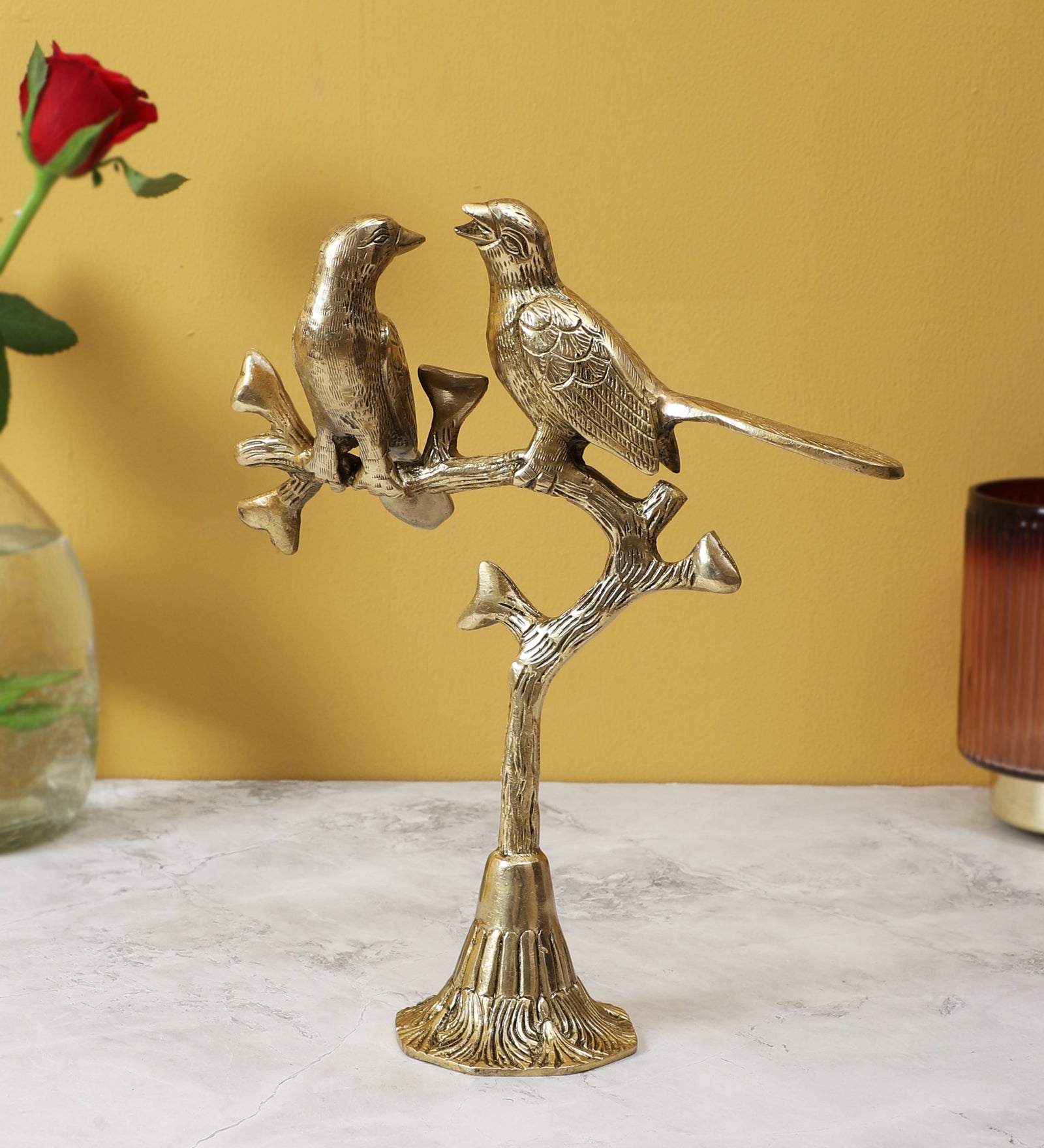 Brass Love Birds on Tree Showpiece, Showpiece for Home Decor, Brass Artifacts for Home Decor