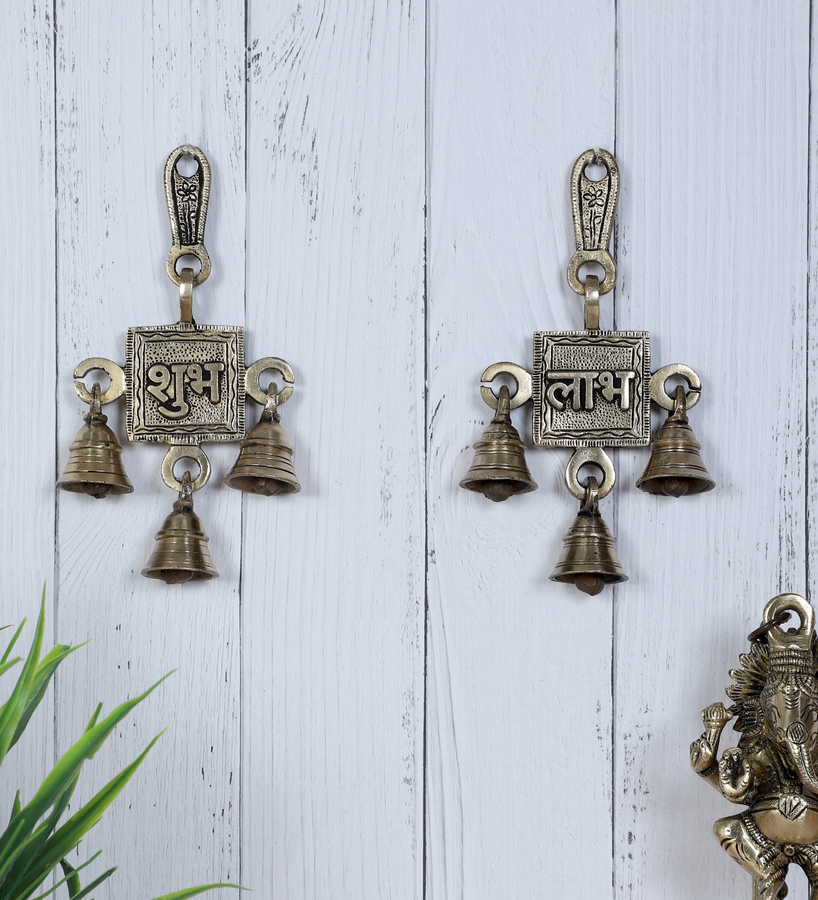 Brass Shubh Labh Door Hanging Bells Set, Hanging Bells for Home Decor