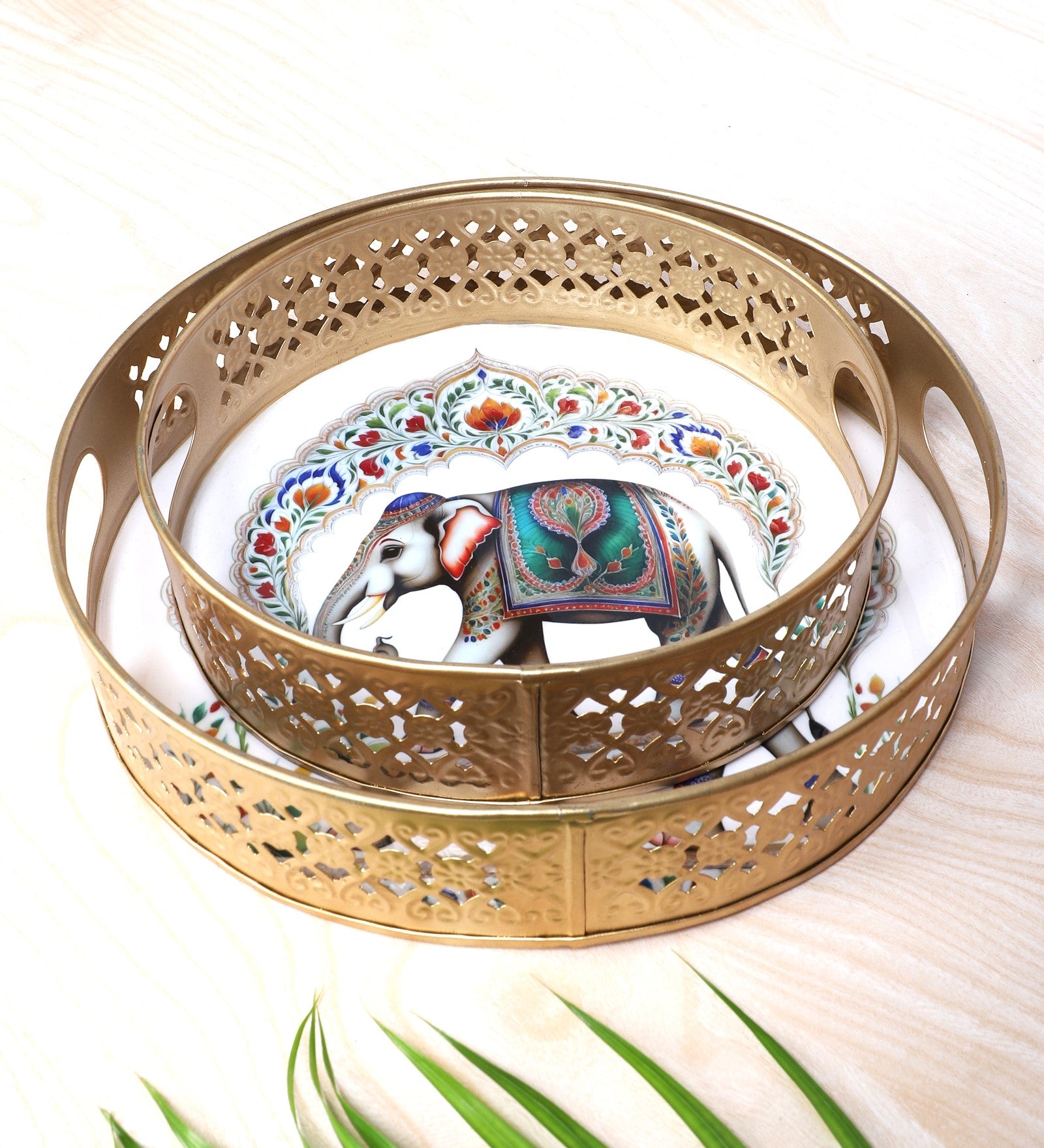 Indian Elephant Design Serving Trays Set (8 Inches & 10 Inches),Serving Plates for Home