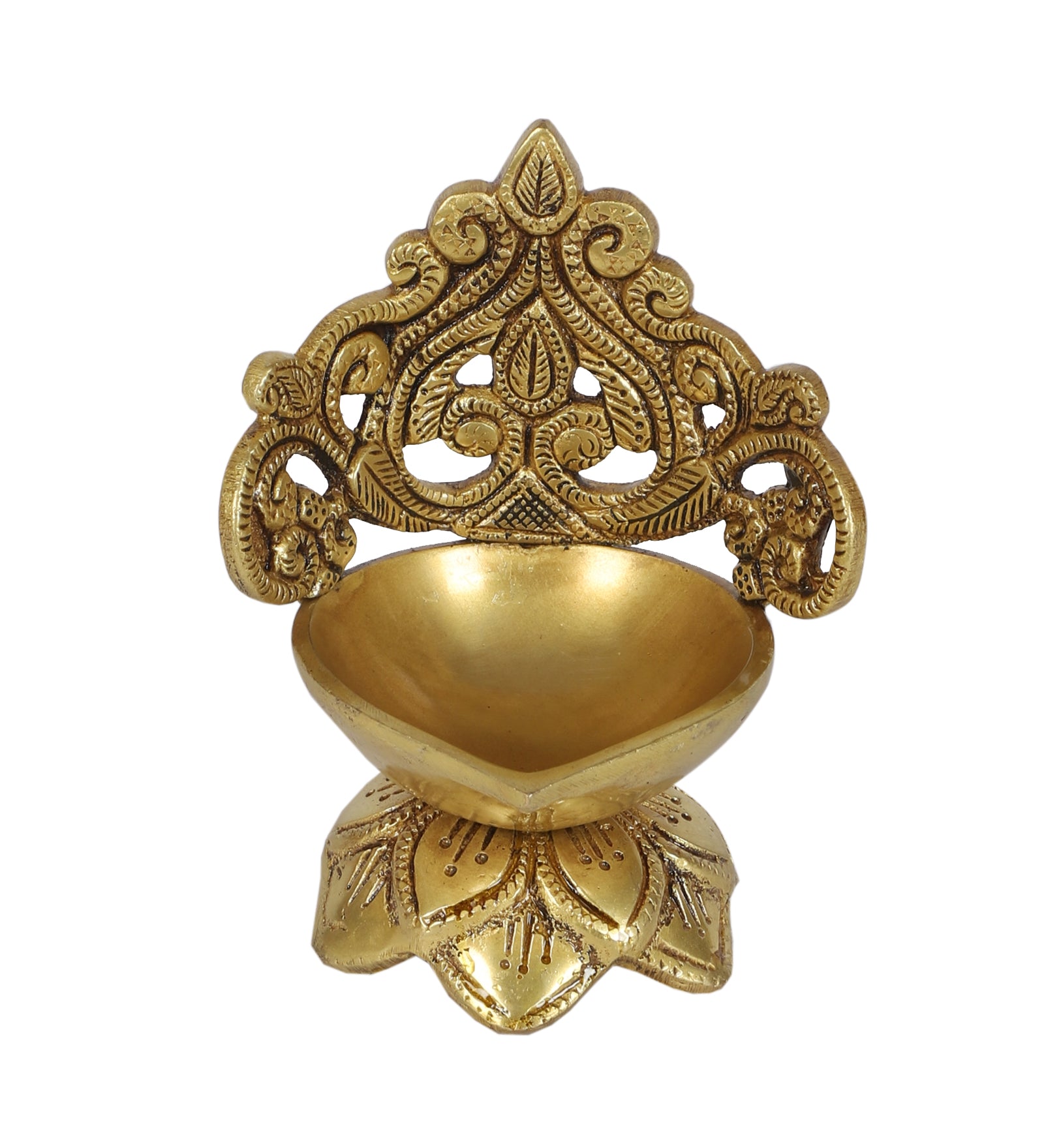 Ethnic Floral Carving Design Brass Diya, Brass Diyas for Decor, Diyas for Home Temple