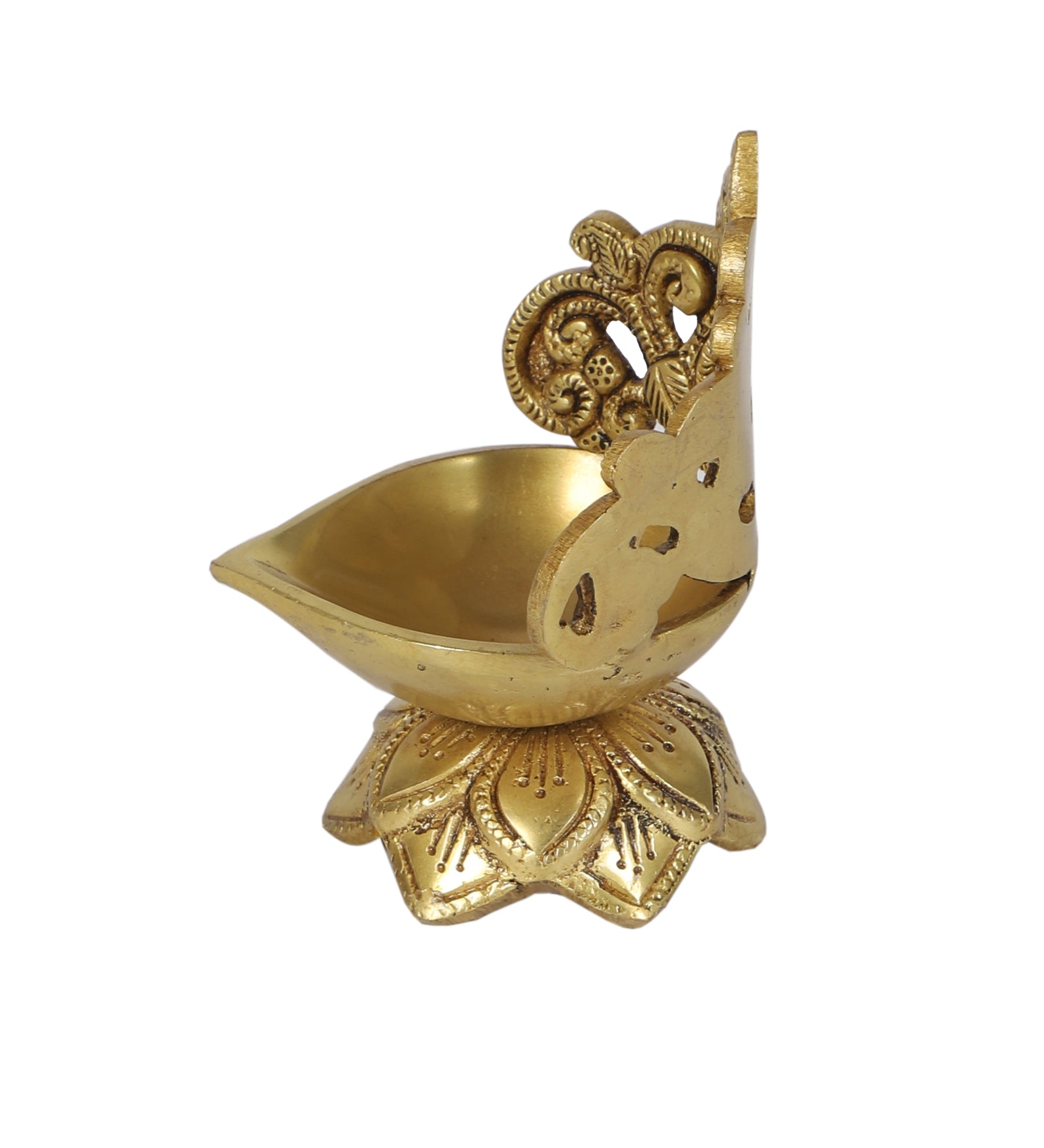 Ethnic Floral Carving Design Brass Diya, Brass Diyas for Decor, Diyas for Home Temple