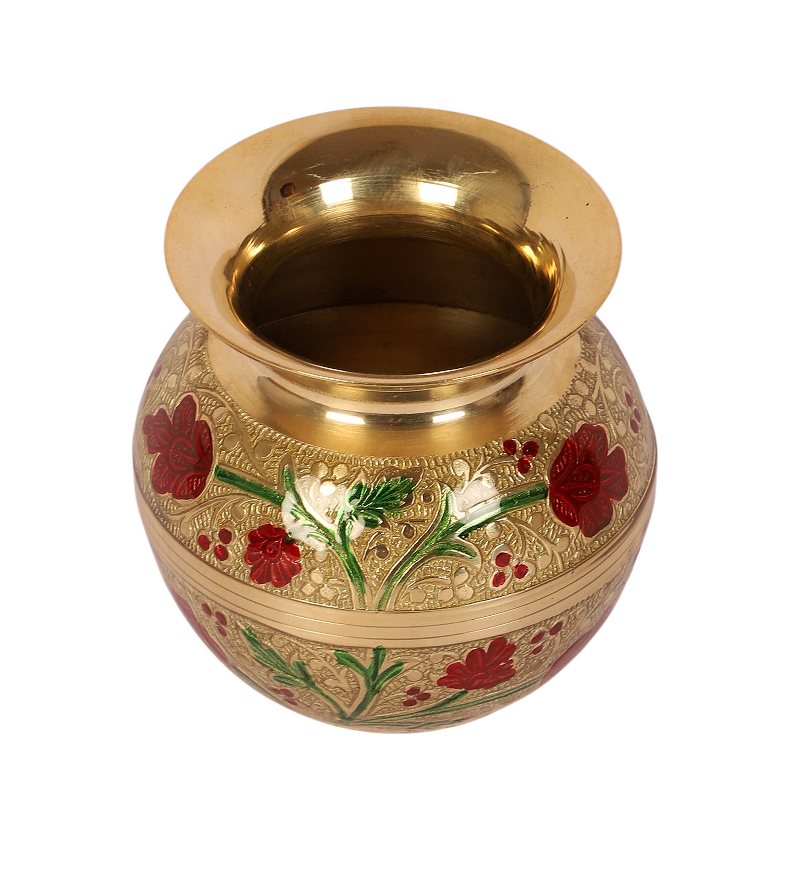 Brass 4 Inches Flowers Design Pooja Kalash, Kalash for Pooja Rituals, Brass Gangajali Lota