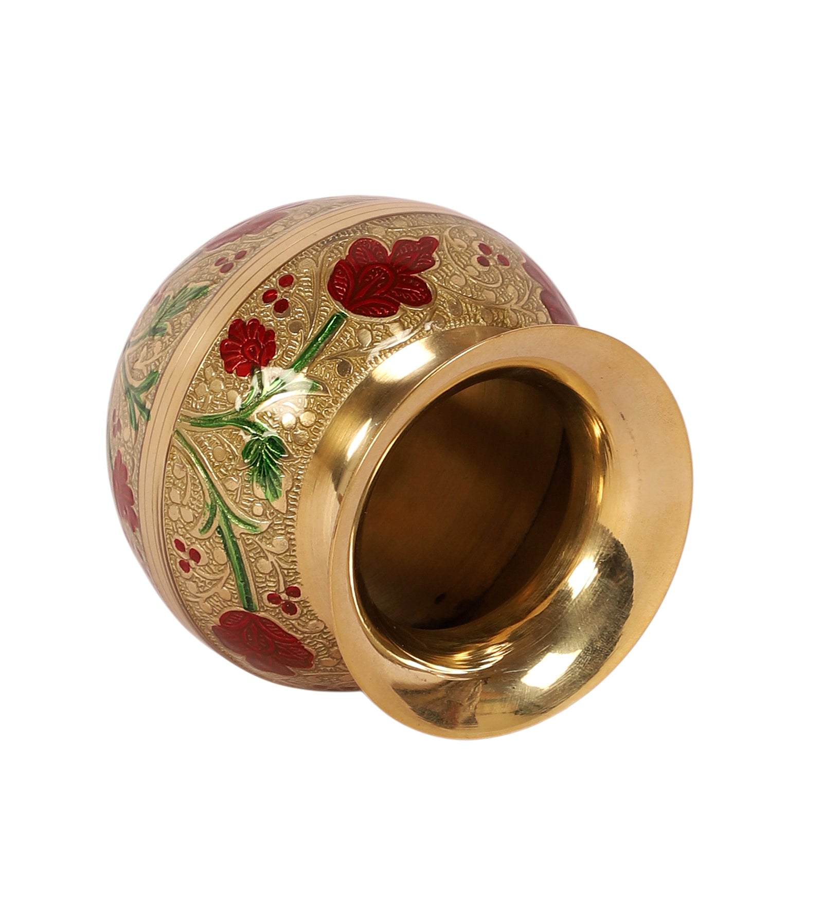 Brass 4 Inches Flowers Design Pooja Kalash, Kalash for Pooja Rituals, Brass Gangajali Lota