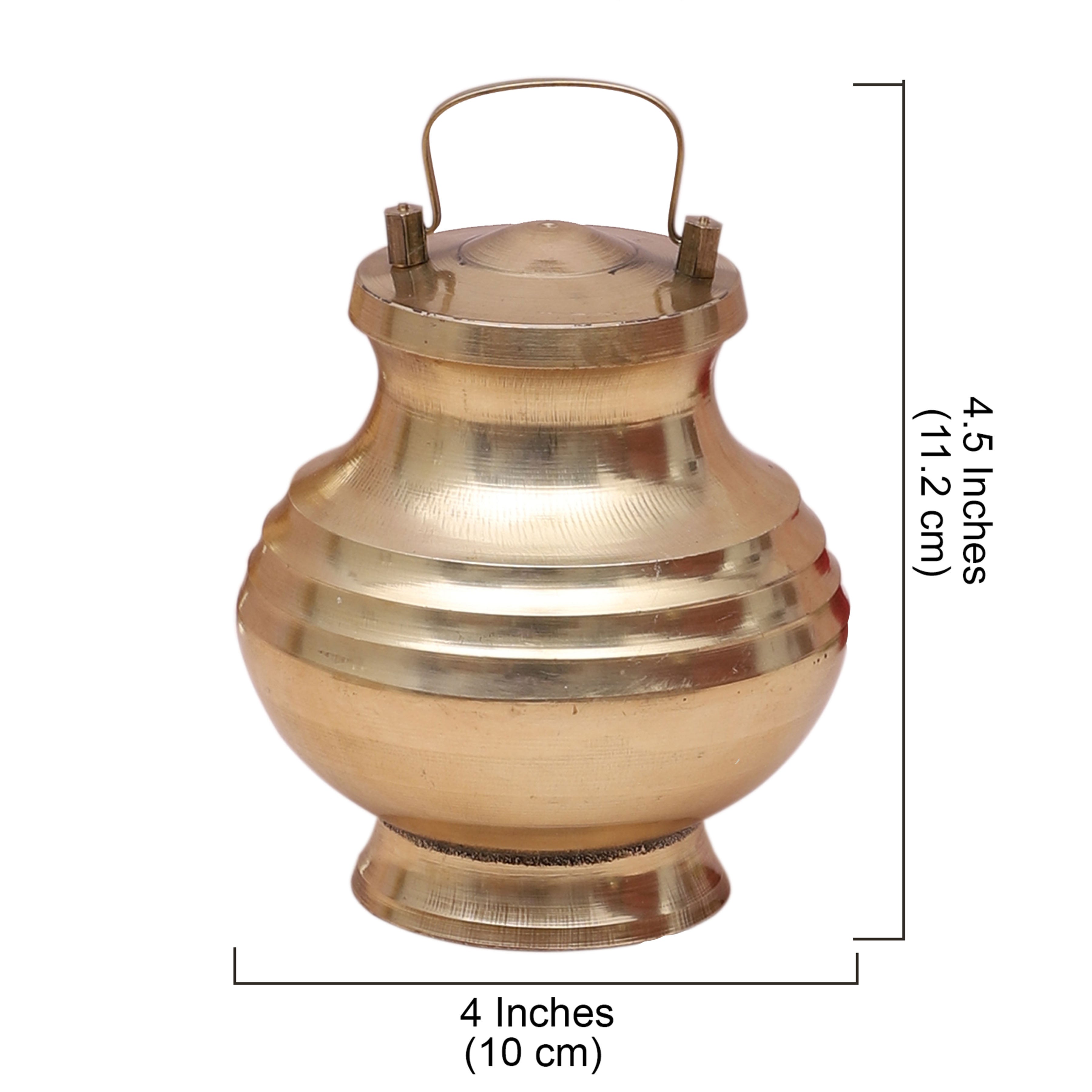 Brass 4.5 Inches Holy Water Pot, Brass Gangajali with Lid