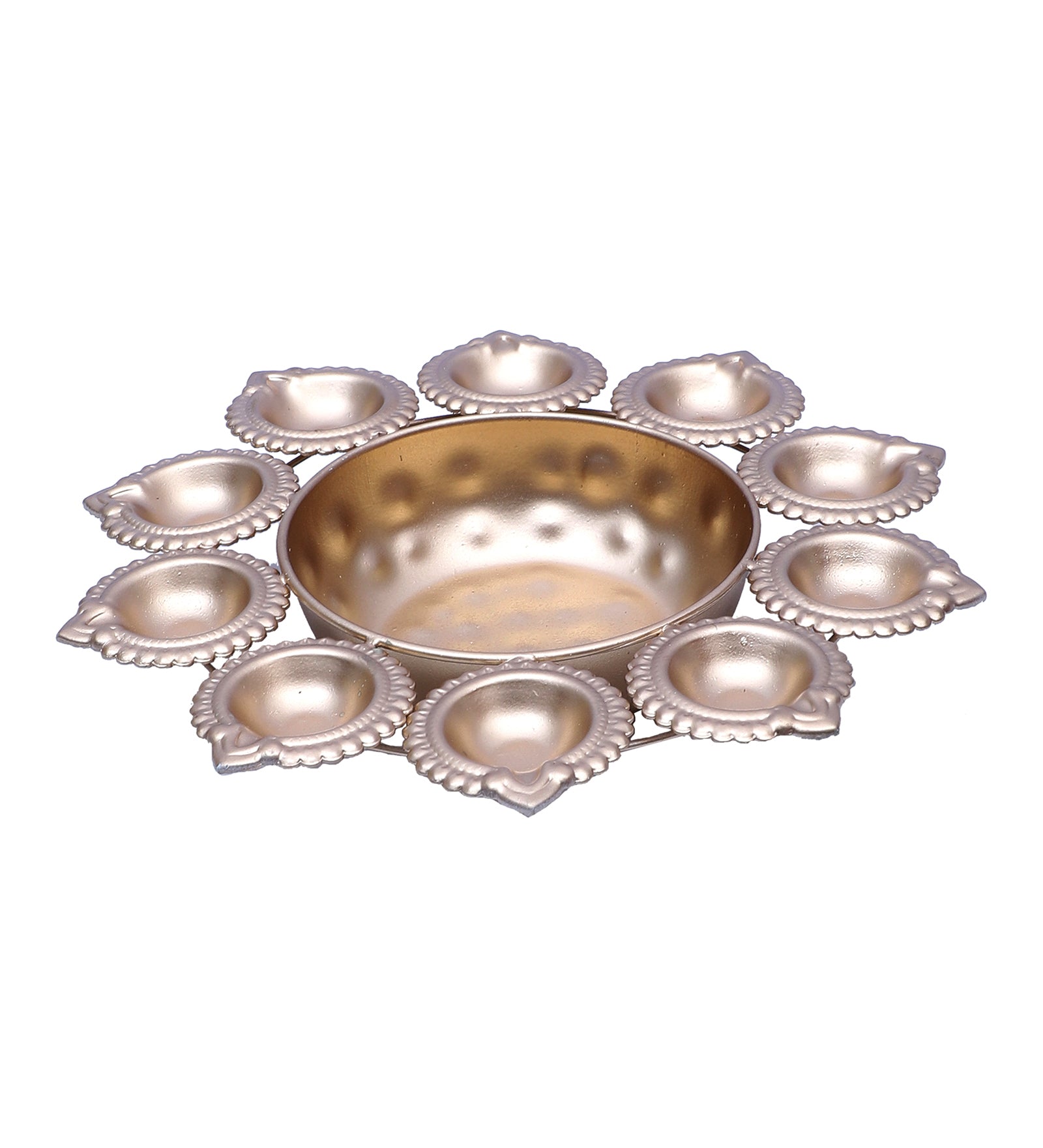 Ethnic Design 9.5 Inches Decor Urli Bowl with 10 Diyas, Urli for Home Decor