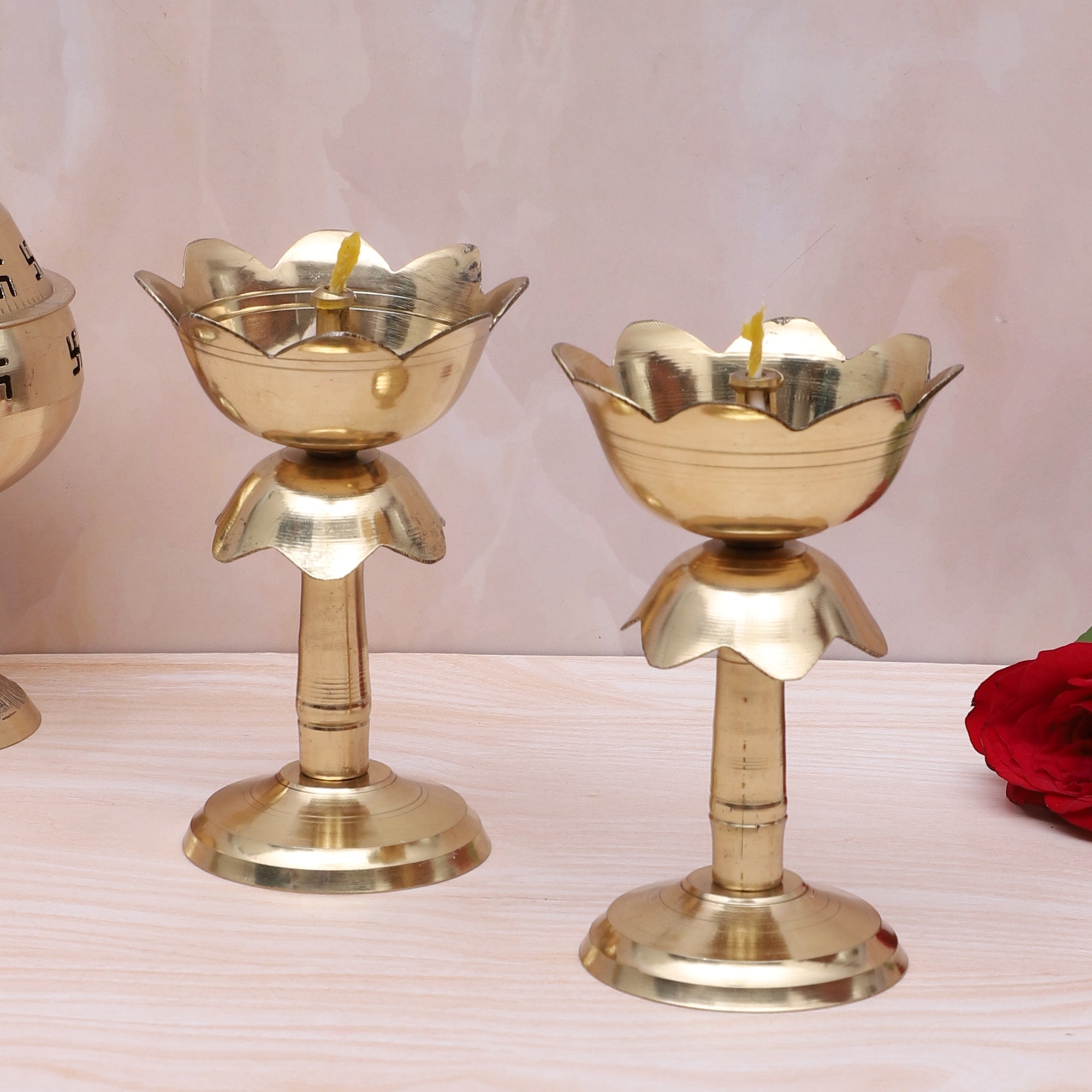 Brass Lotus Shaped 5 Inches Diya Pair, Jyoti Diyas for Home Temple