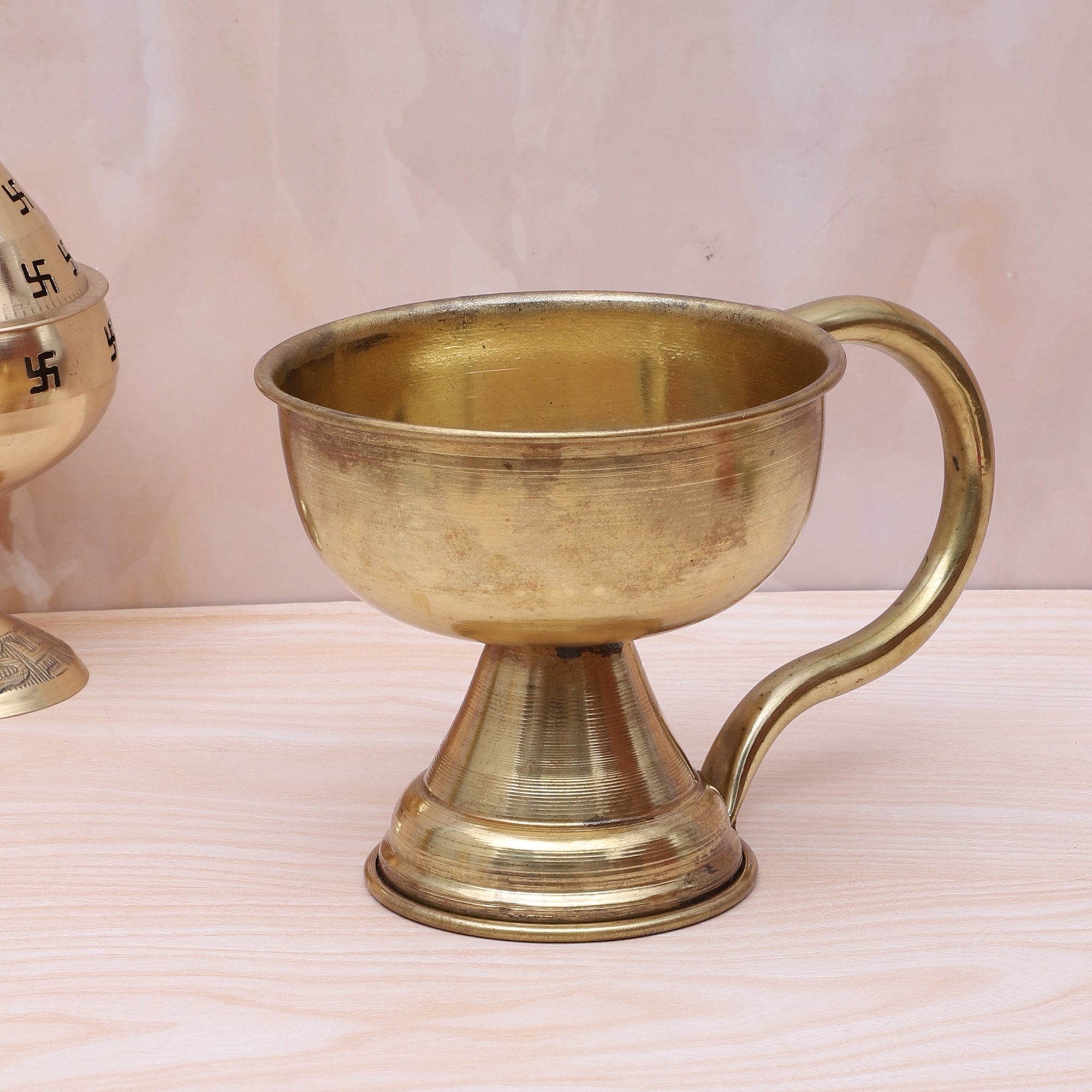 Brass Loban Dhoop Daan with Handle, Brass Loban Burner