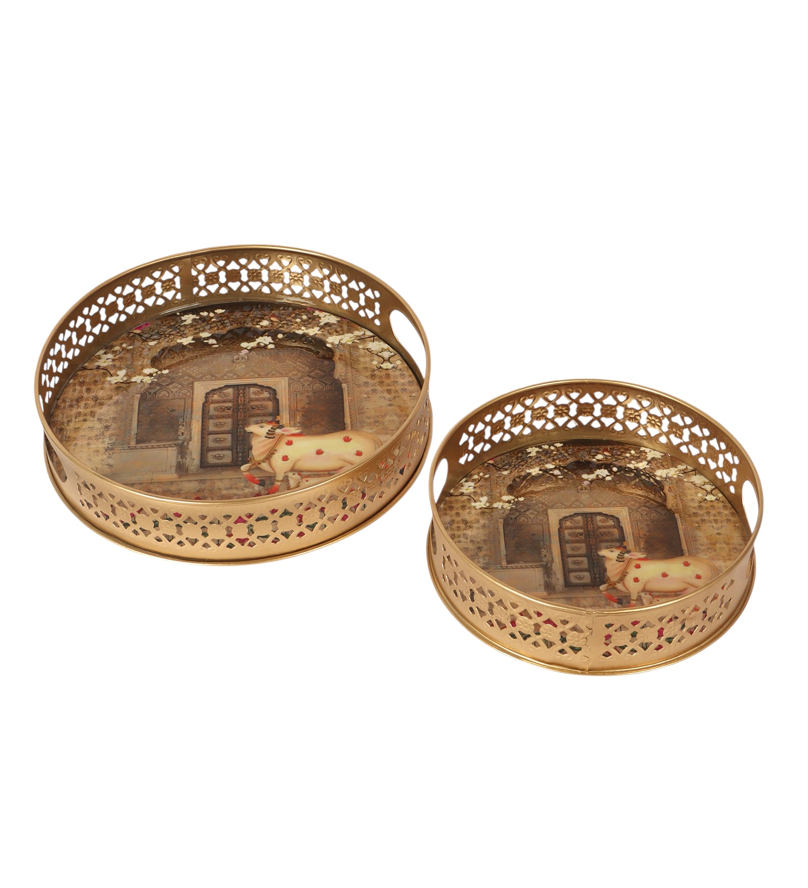 Indian Traditional Design Serving Trays Set (8 Inches & 10 Inches), Serving Trays for Home Decor