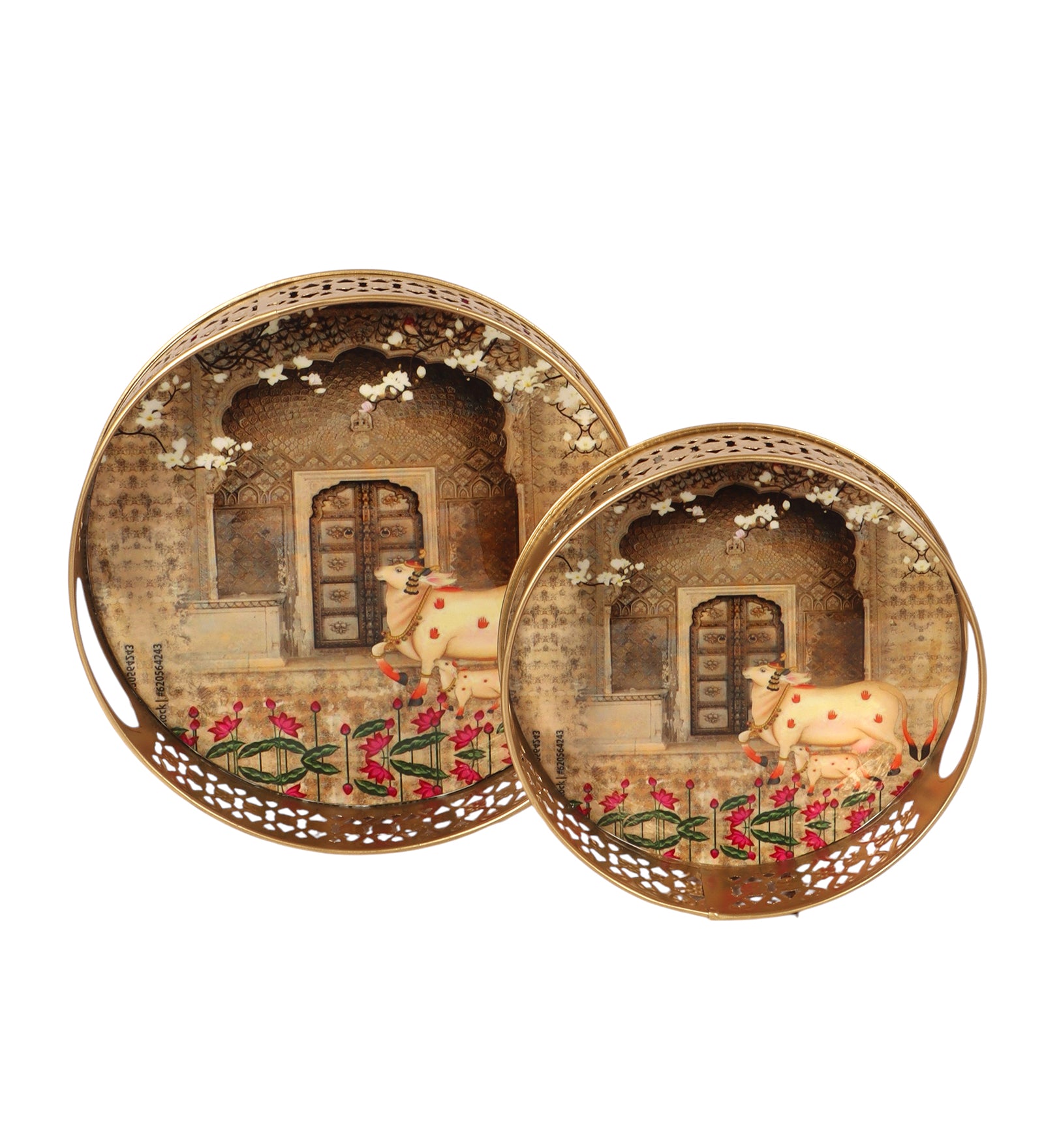 Indian Traditional Design Serving Trays Set (8 Inches & 10 Inches), Serving Trays for Home Decor