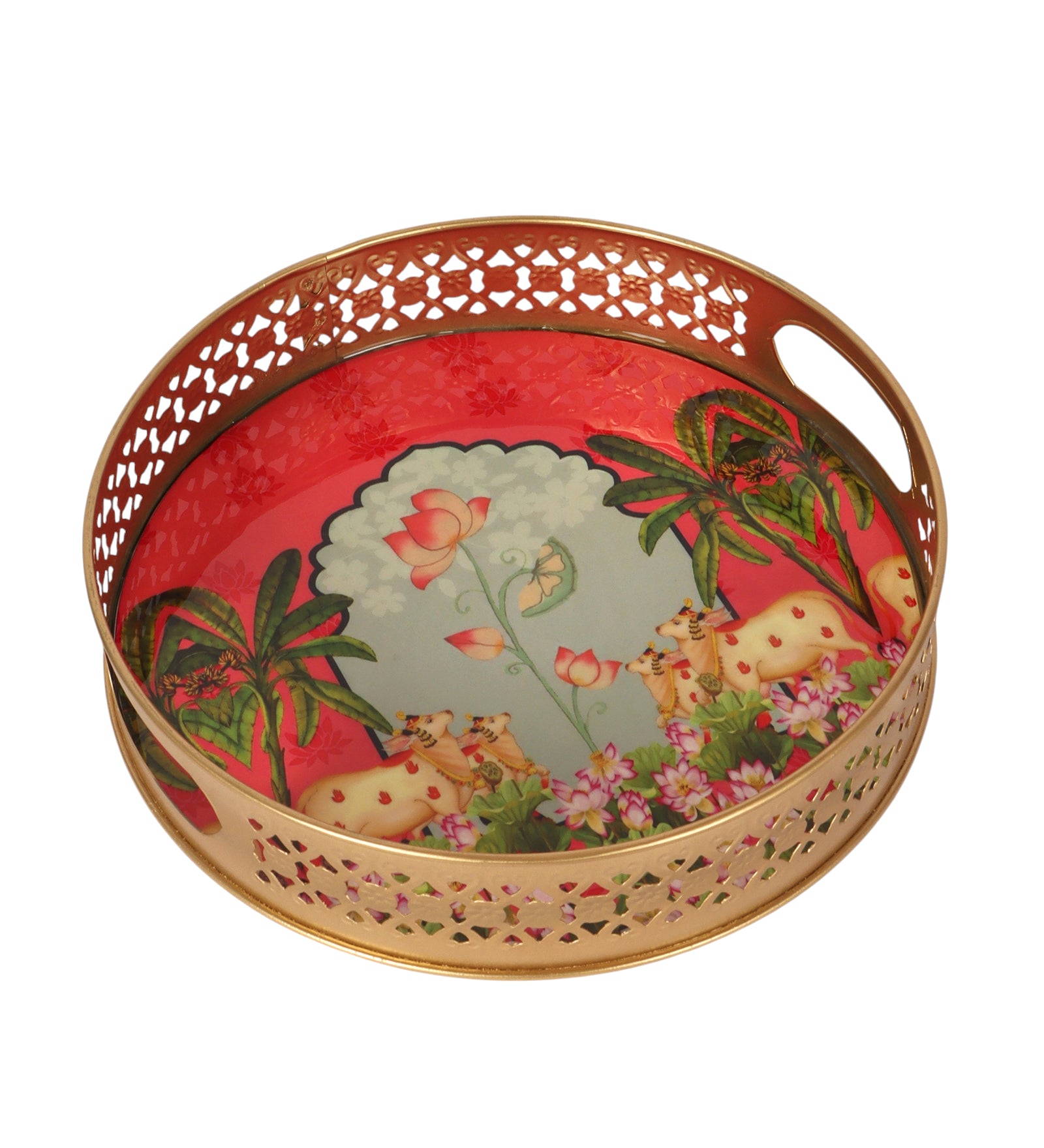 Ethnic Kamdhenu Cows Design Serving Trays Set (8 Inches & 10 Inches), Serving Trays for Home Decor