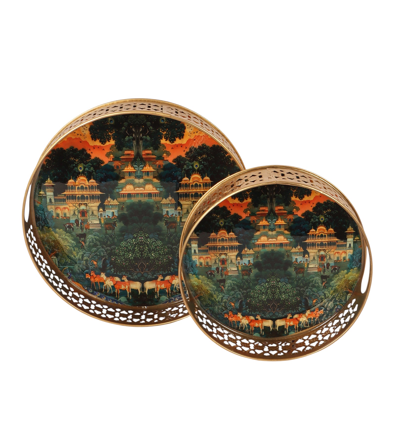 Rajmahal Design Serving Trays Set (8 Inches & 10 Inches), Serving Plates for Home