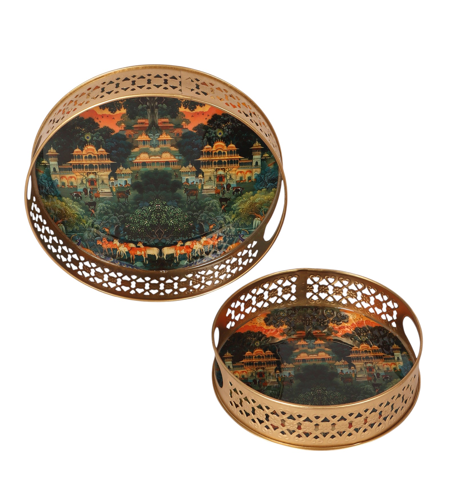 Rajmahal Design Serving Trays Set (8 Inches & 10 Inches), Serving Plates for Home
