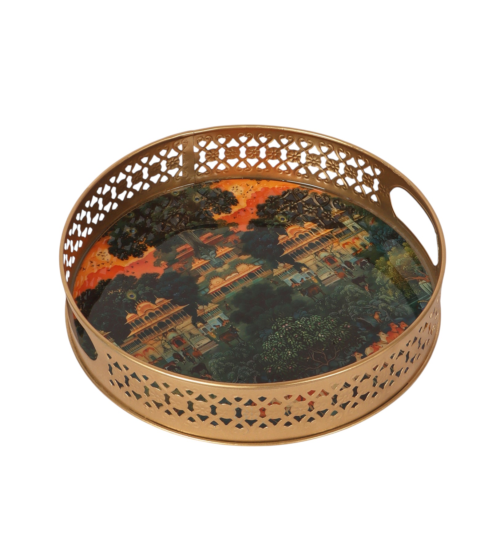 Rajmahal Design Serving Trays Set (8 Inches & 10 Inches), Serving Plates for Home