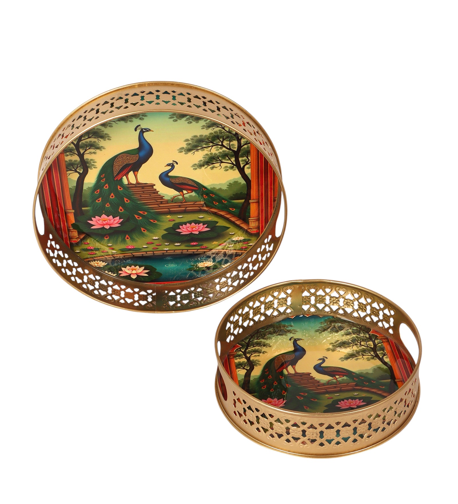Peacock Pair Design Serving Trays Set (8 Inches & 10 Inches), Serving Plates for Home