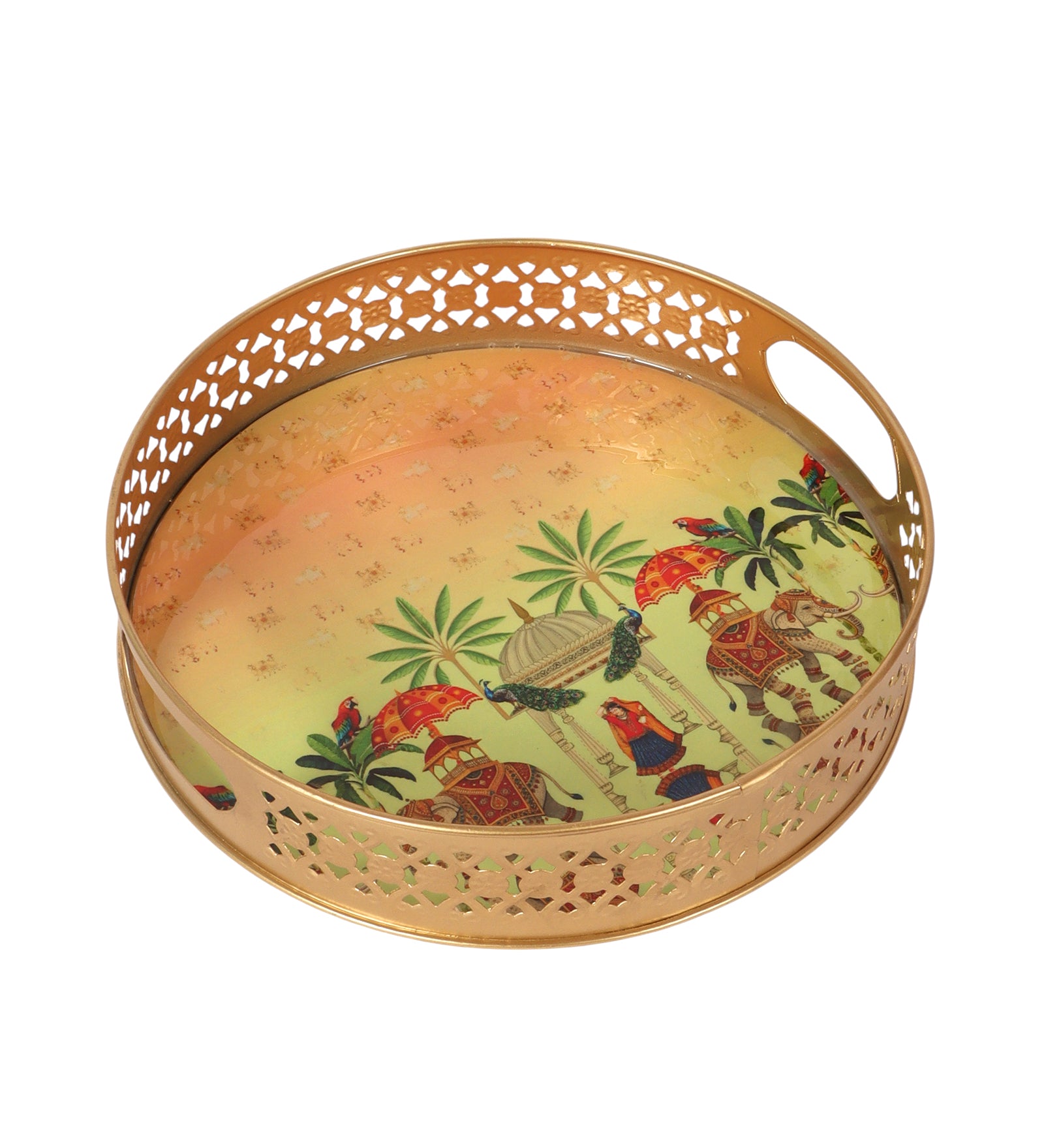 Rajasthani Culture Design Serving Trays Set (8 Inches & 10 Inches), Premium Metal Decorative Trays with Palace Artwork