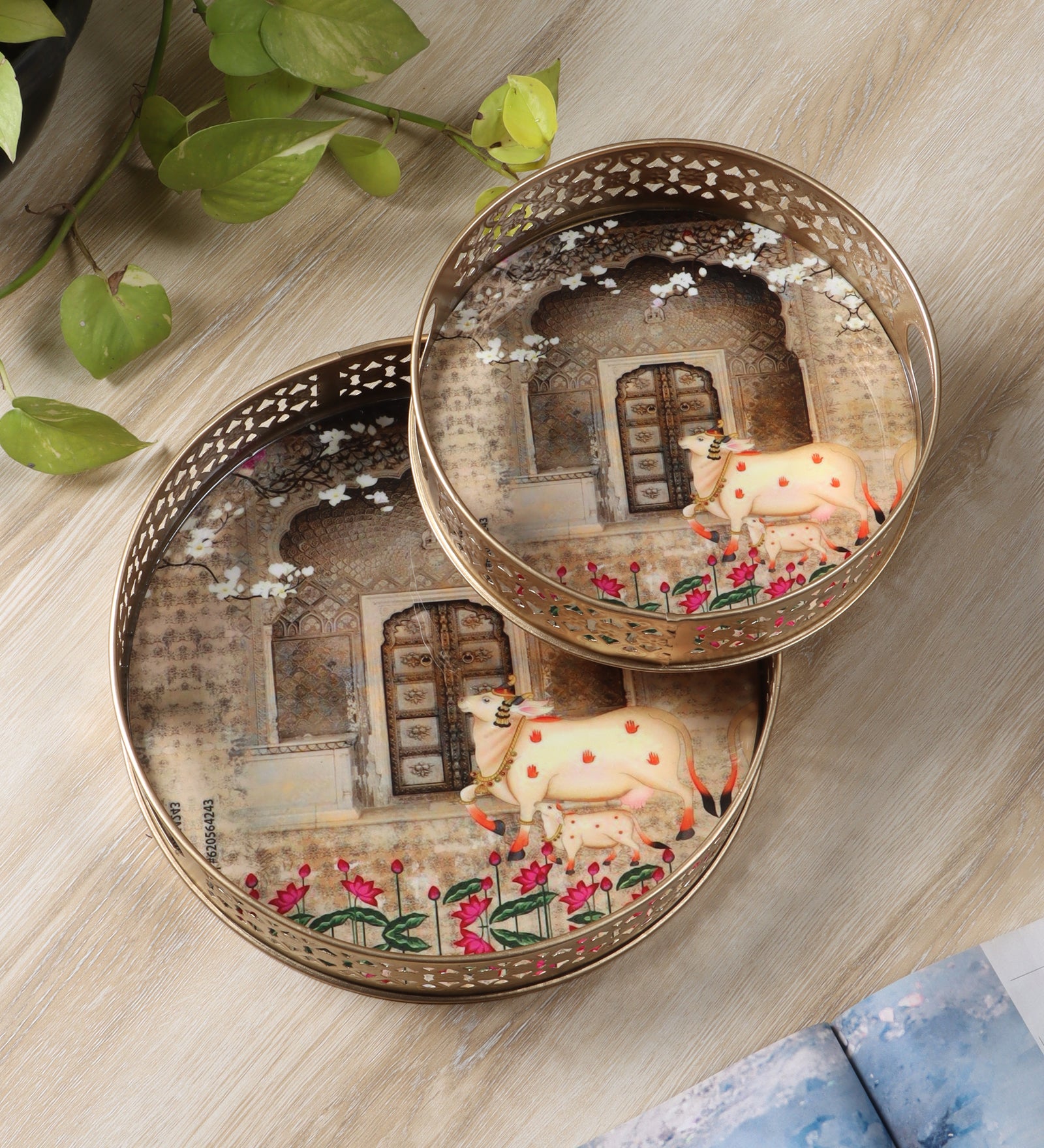 Indian Traditional Design Serving Trays Set (8 Inches & 10 Inches), Serving Trays for Home Decor