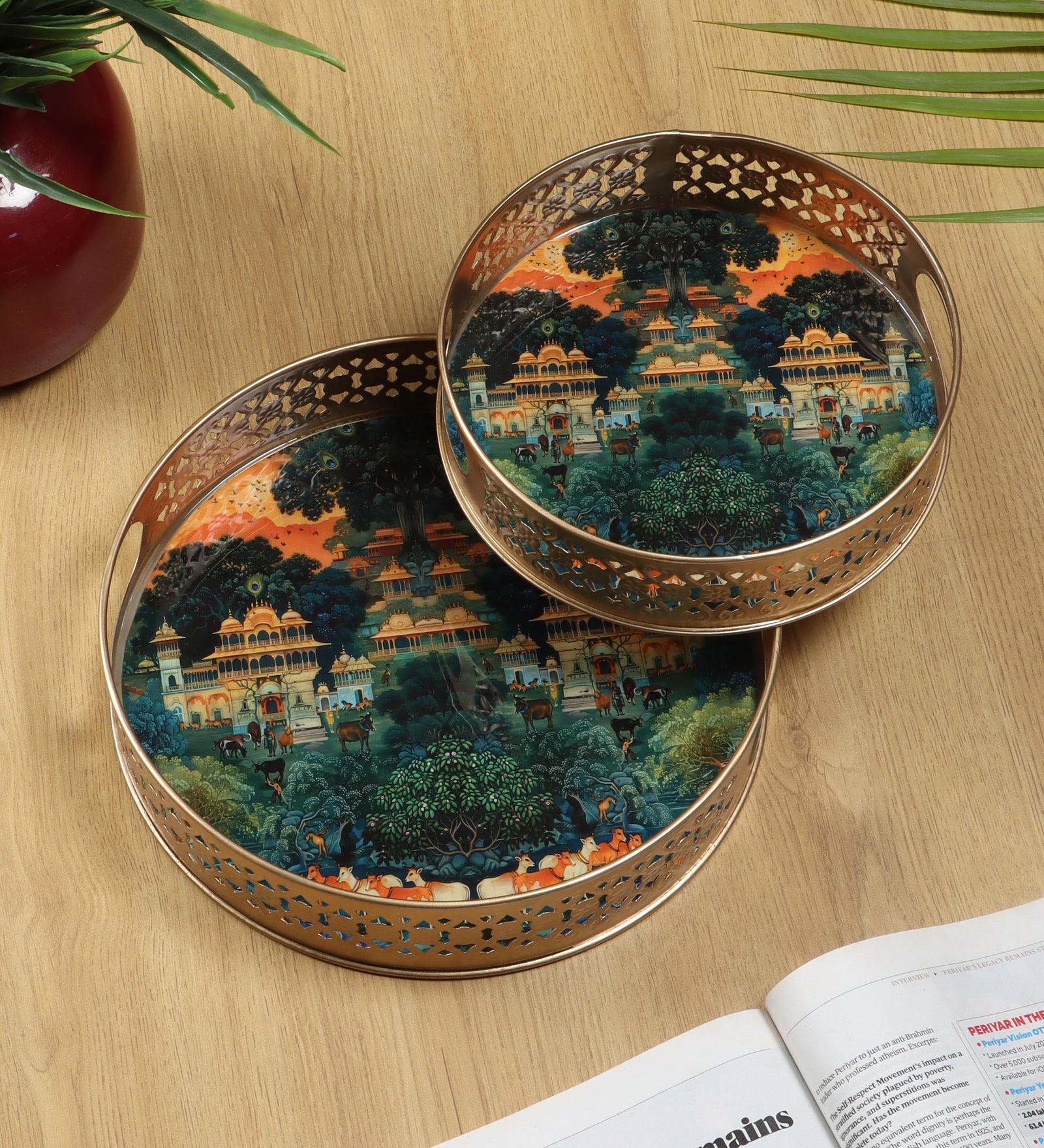 Rajmahal Design Serving Trays Set (8 Inches & 10 Inches), Serving Plates for Home