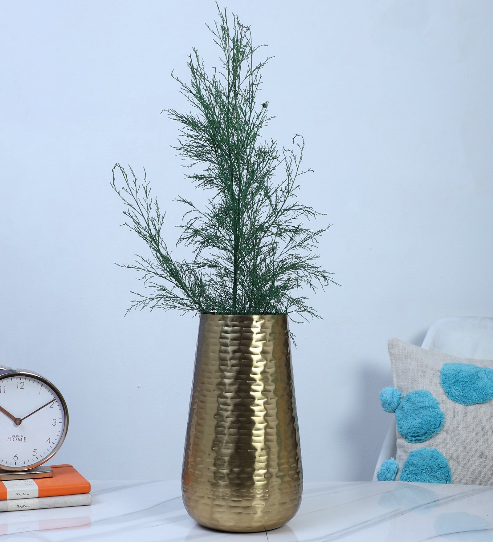 Metal 12 Inches Hammered Golden Finish Flowers Vase, Flowers Vase for Home Decor, Flowers Pot for Home & Office, Housewarming Gifts
